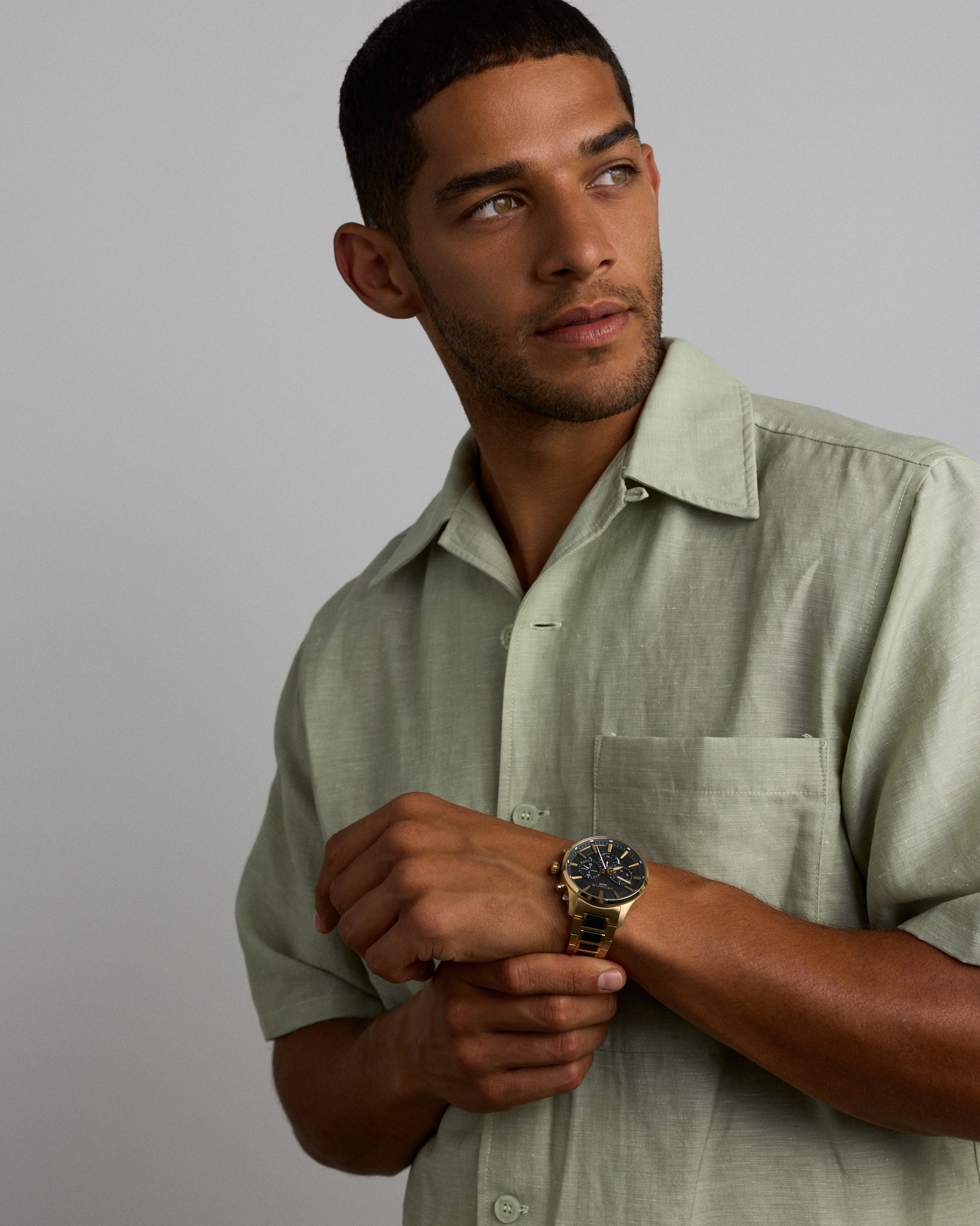 Solar Powered Men's Watch with Gold and Black Tone in Stainless Steel