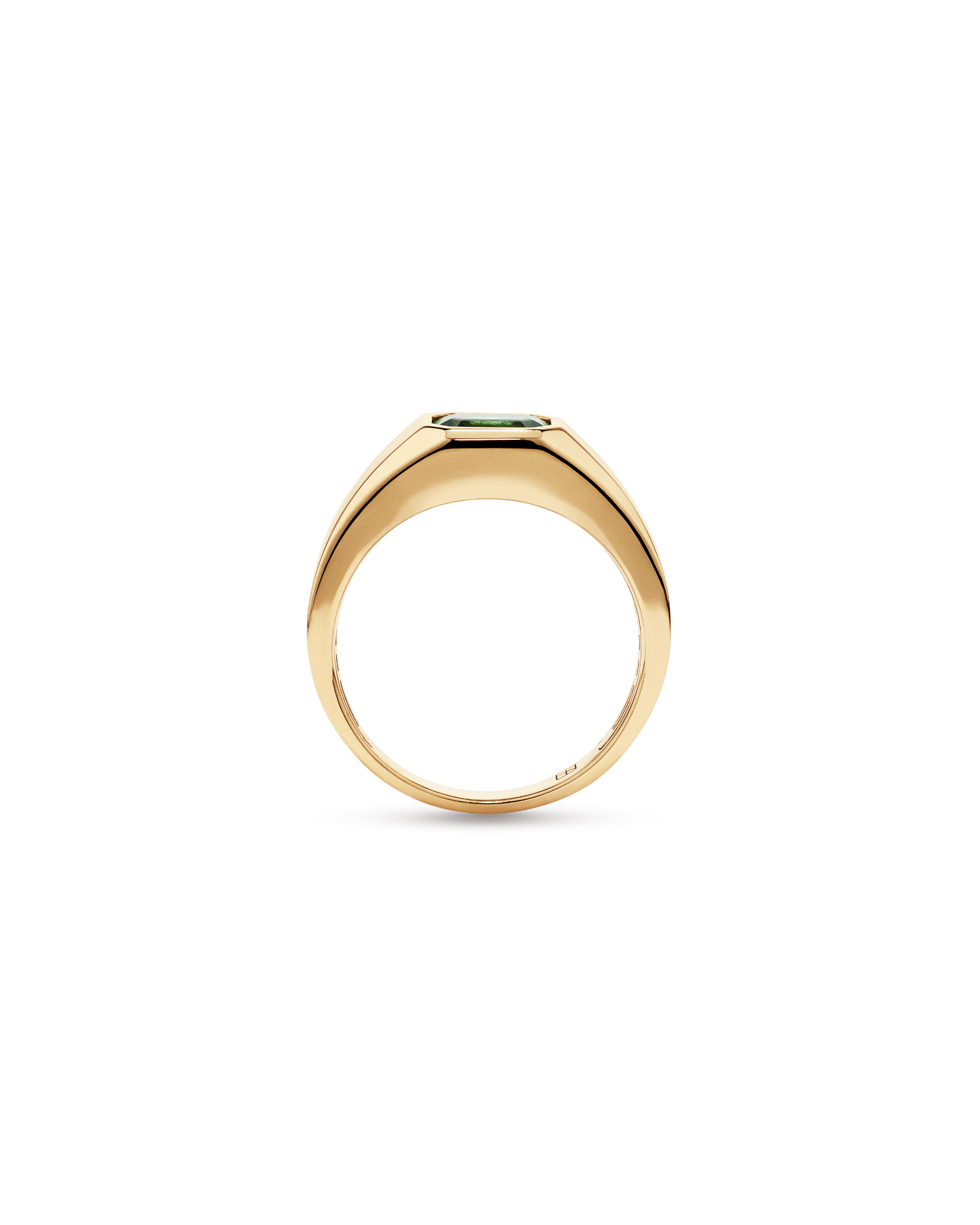 Bezel Set Green Sapphire Gemstone Solitaire Men's Ring in 10kt Yellow Gold