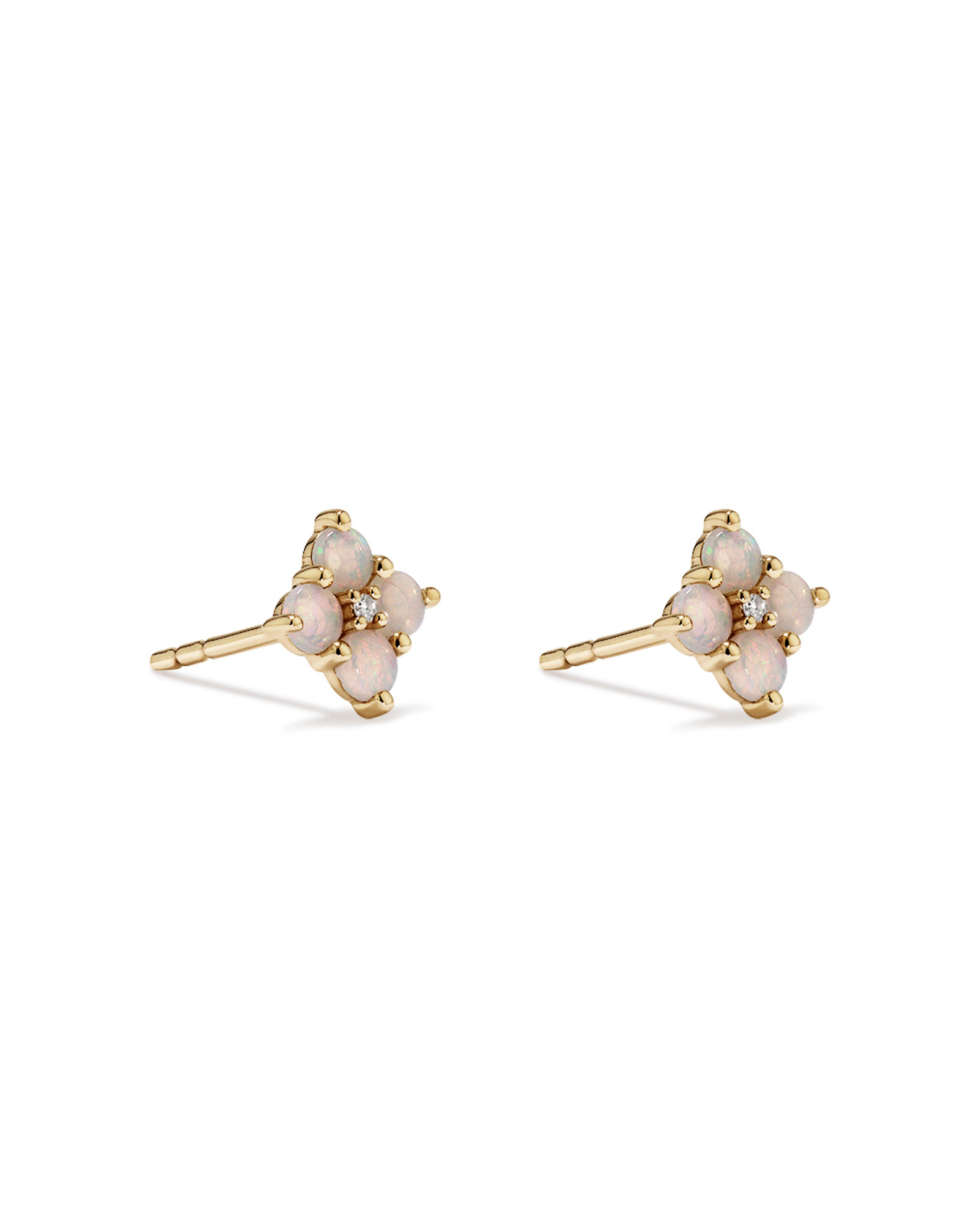 Boucles d’Oreilles Clous avec Opales Australiennes et Accents de Diamants en Or Jaune 10 kt