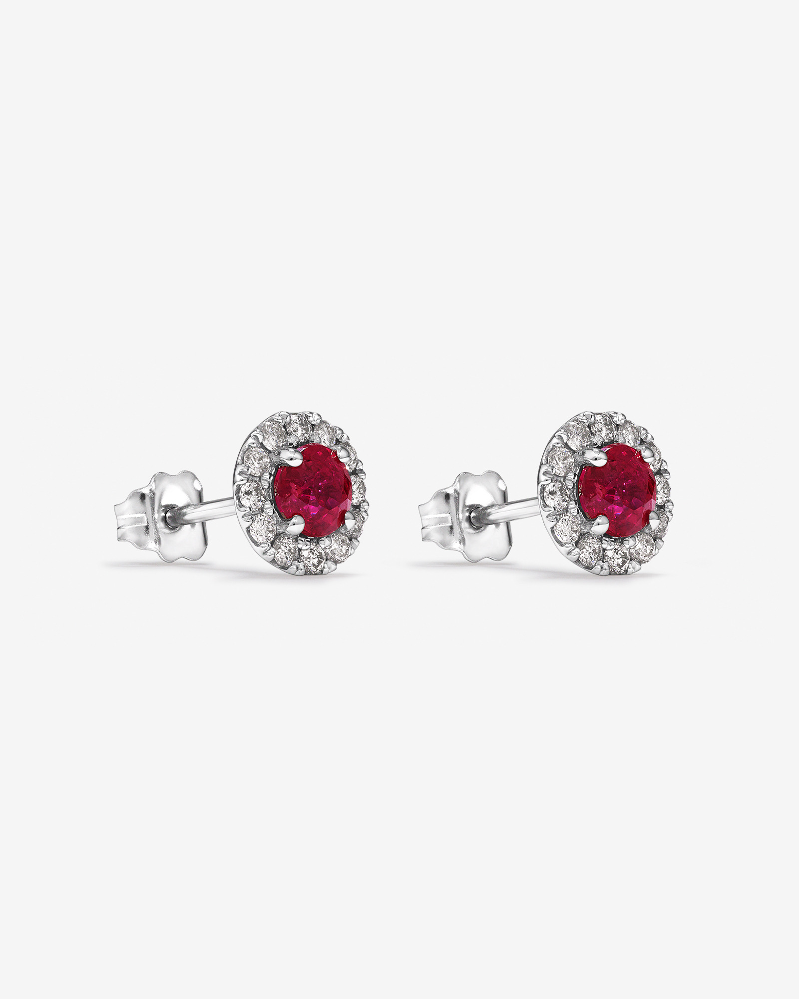 Boutons d'oreilles à halo en or jaune 10 K avec rubis naturel et diamants totalisant 0,28 ct
