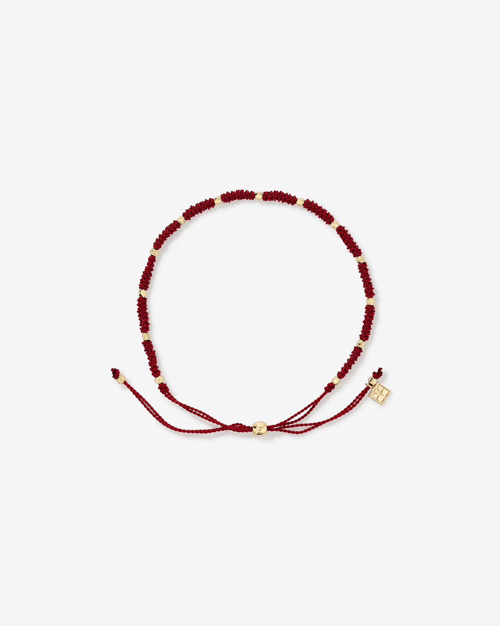 Burgundy Cord Bead Bracelet in 10kt Yellow Gold
