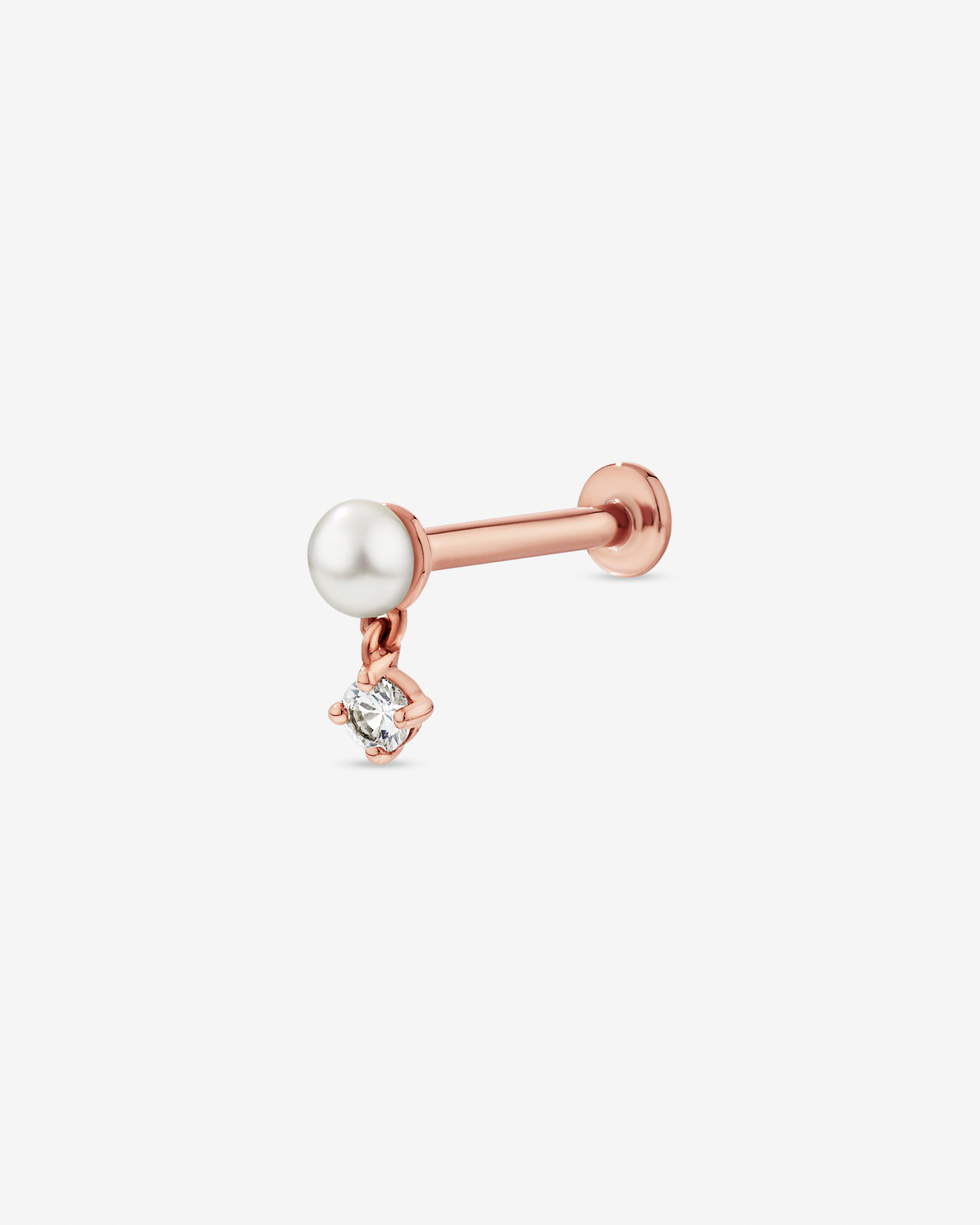Cultured Fresh Water Pearl & White Sapphire Single Helix Earring in 10kt Rose Gold