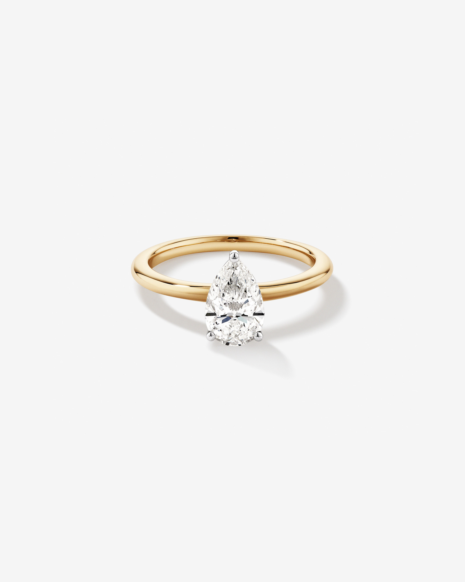 Bague De Fiançailles Solitaire En Diamant Laboratoire Poire 1,25 Carat Poids Total Or Jaune Et Blanc 14 Carats