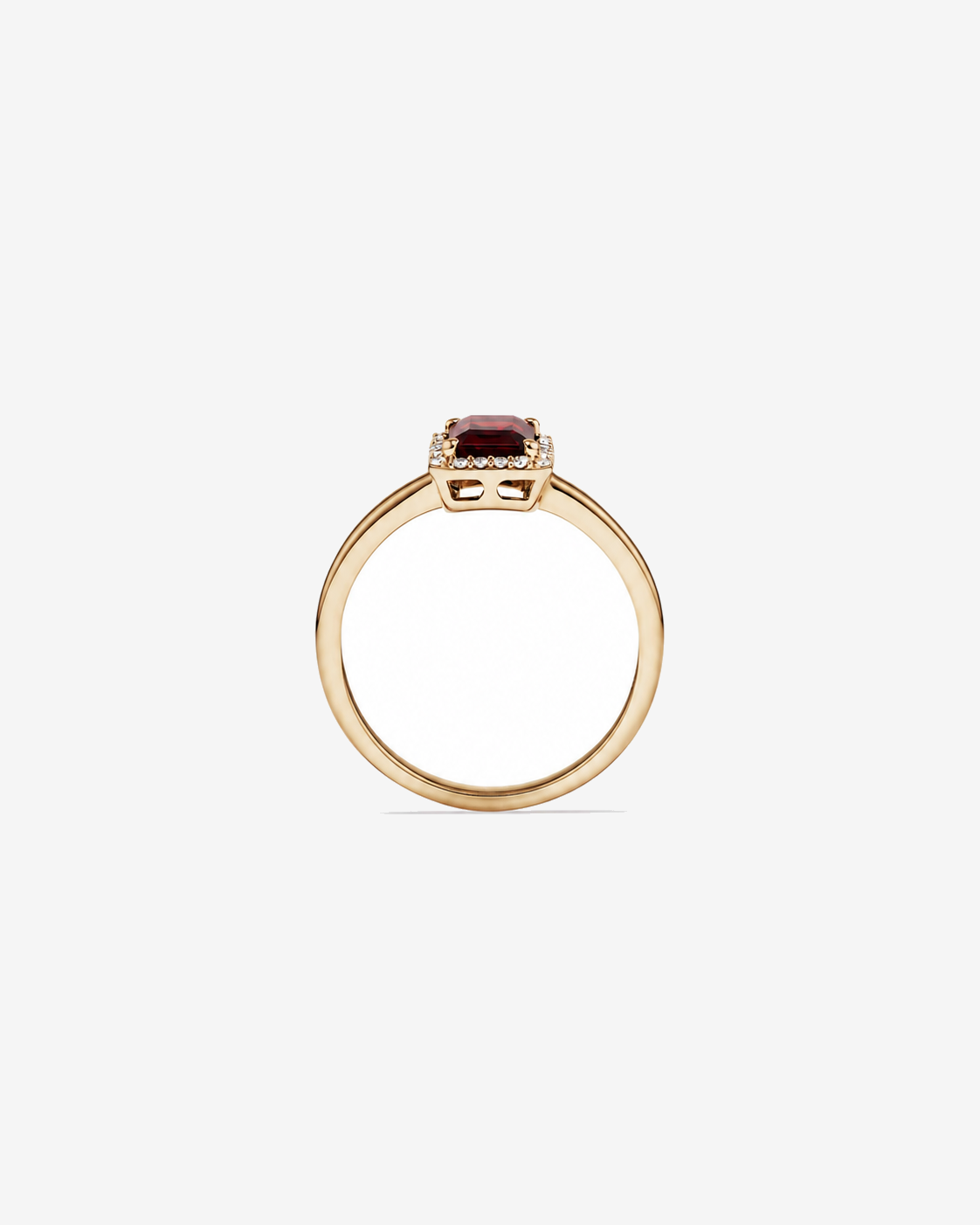 Emerald Cut Garnet and Diamond Halo Ring 10kt Yellow Gold
