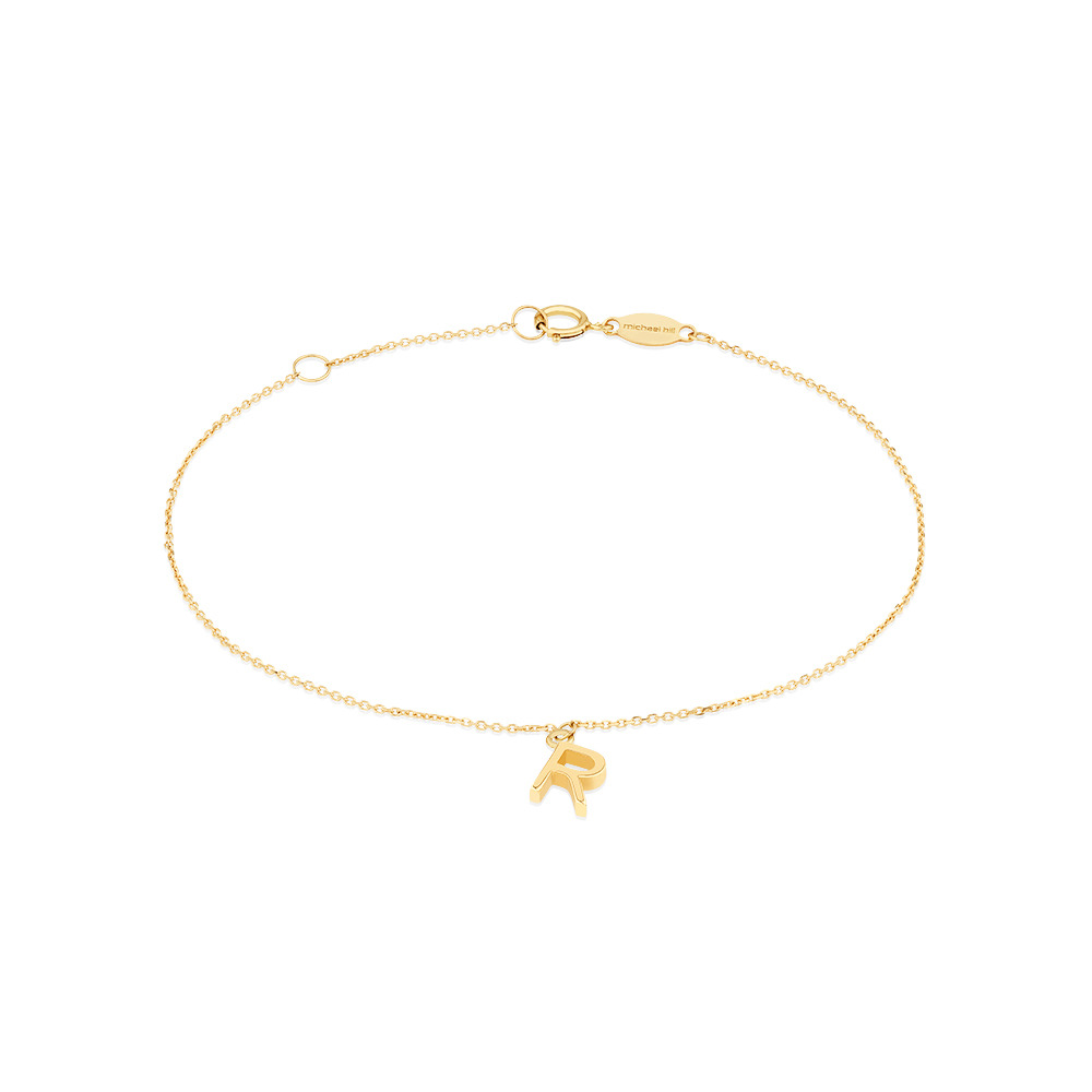 19cm (7.5") R Initial Bracelet in 10kt Yellow Gold