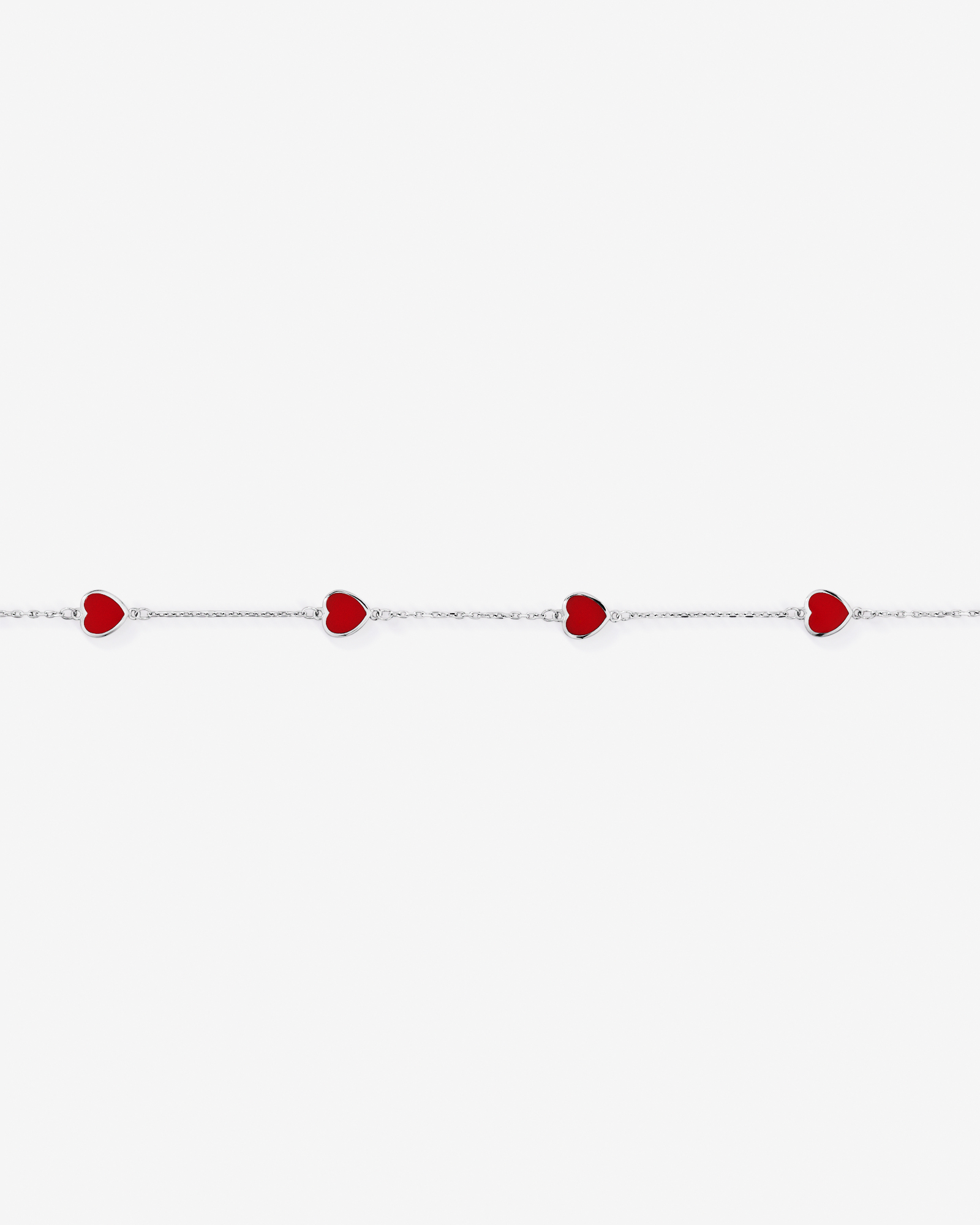 Bracelet cœur en émail rouge 19 cm en argent sterling