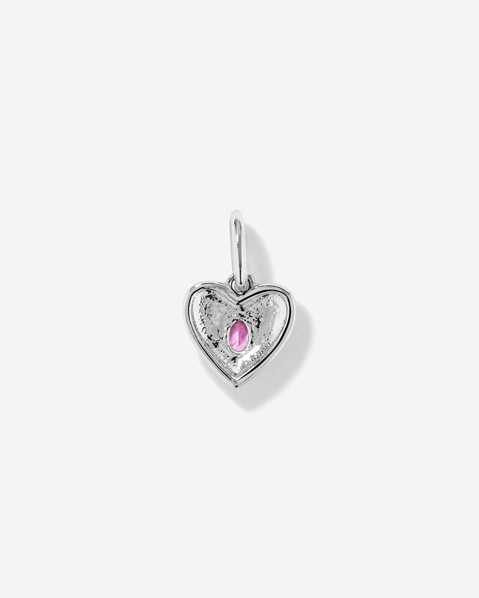 Pendentif en or blanc 10 carats avec saphir rose de synthèse en forme de cœur