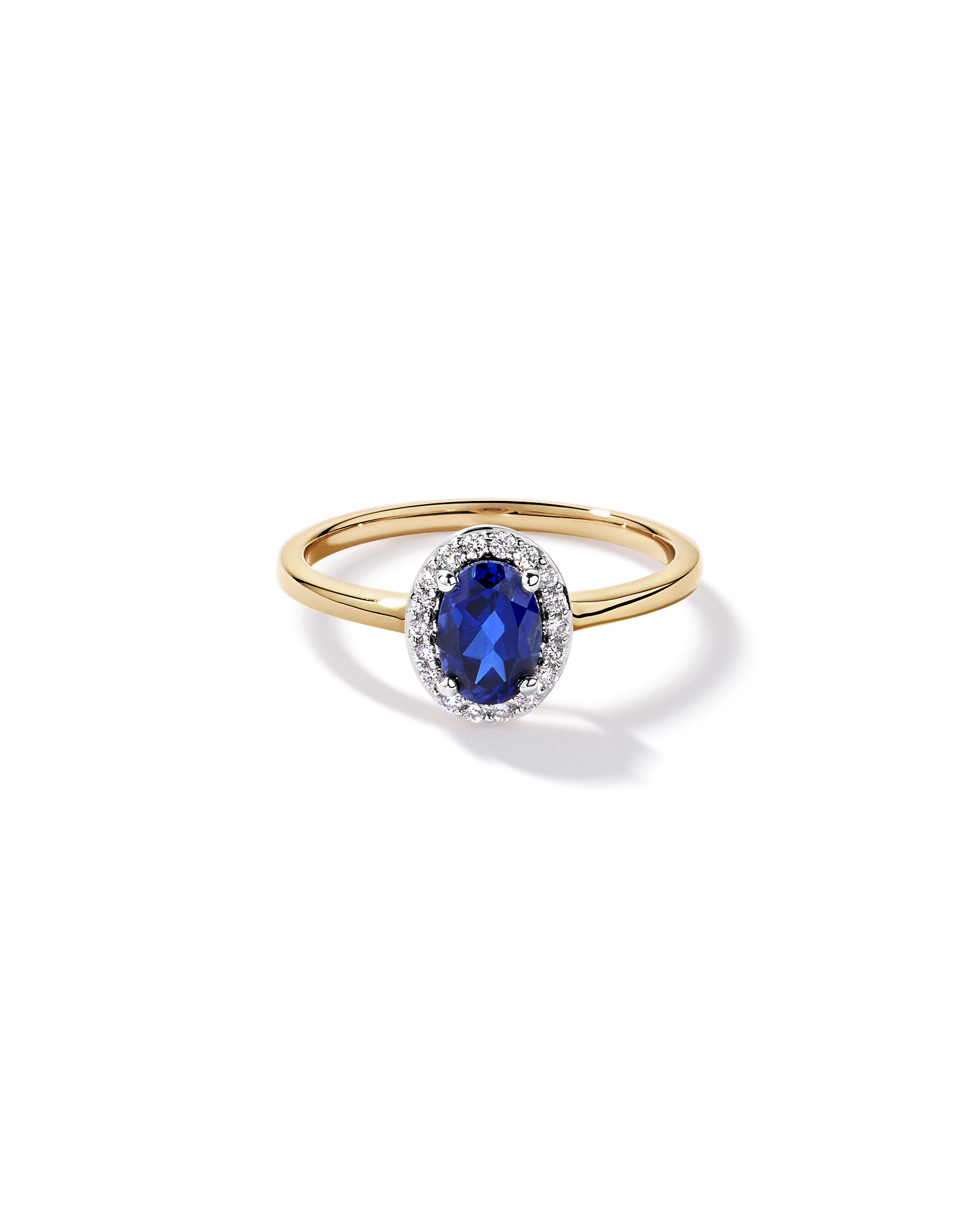 Création de la bague halo en diamant TW 0,10 carat cultivée laboratoire saphir et or jaune 10 carats Rhodium