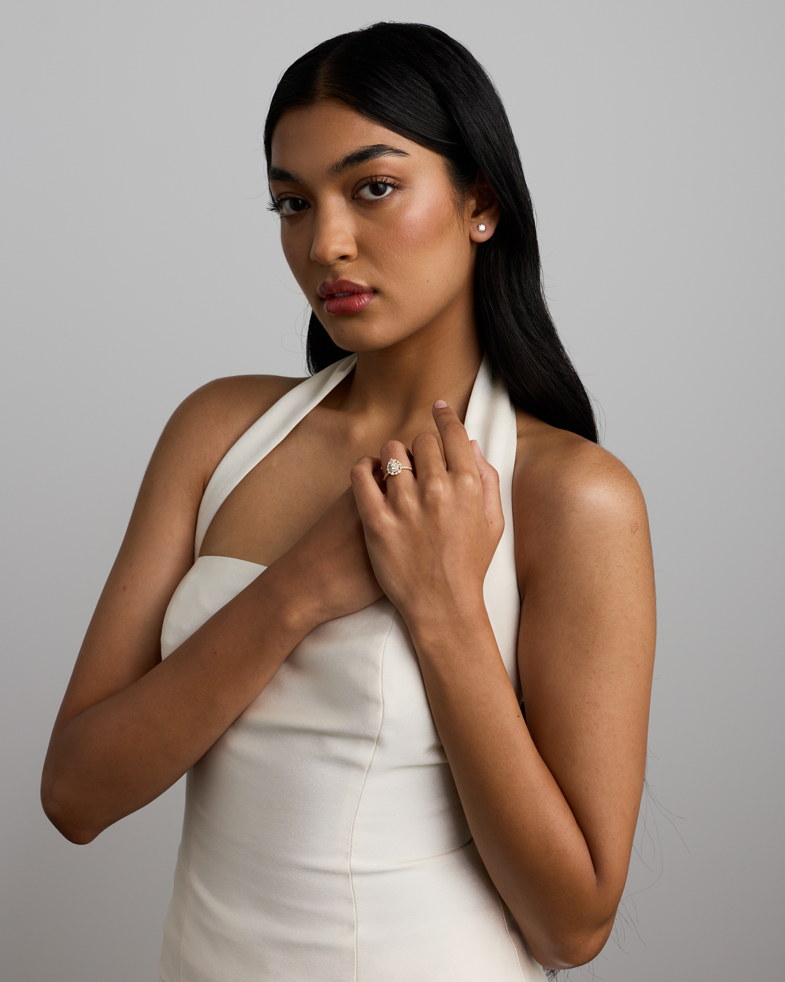 0.62 Carat TW Round Brilliant and Marquise Double Halo Cluster Diamond Ring 14kt Yellow Gold with Rhodium