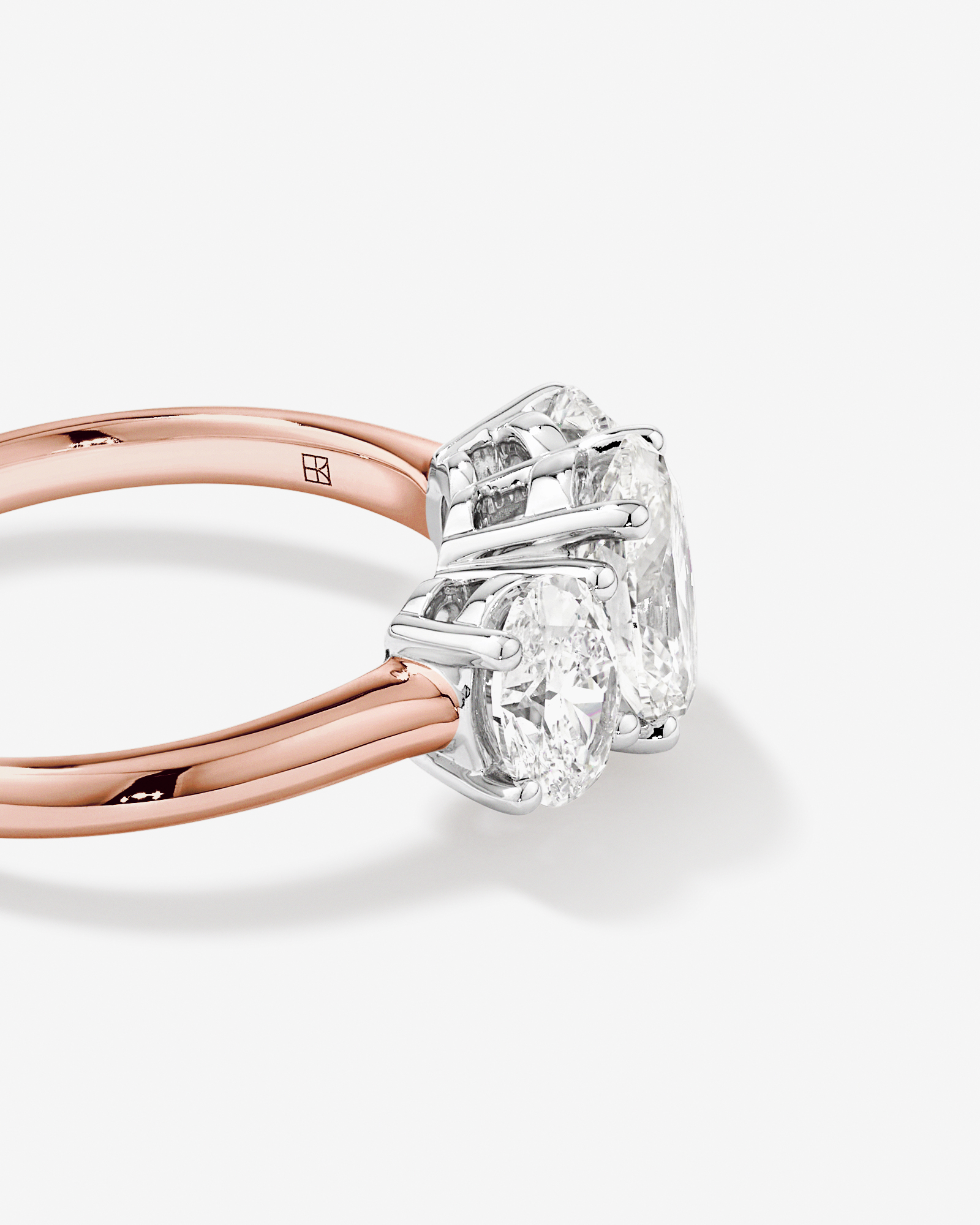 2 Carat Three Stone Oval Laboratory-Grown Diamond Engagement Ring 14kt Rose and White Gold