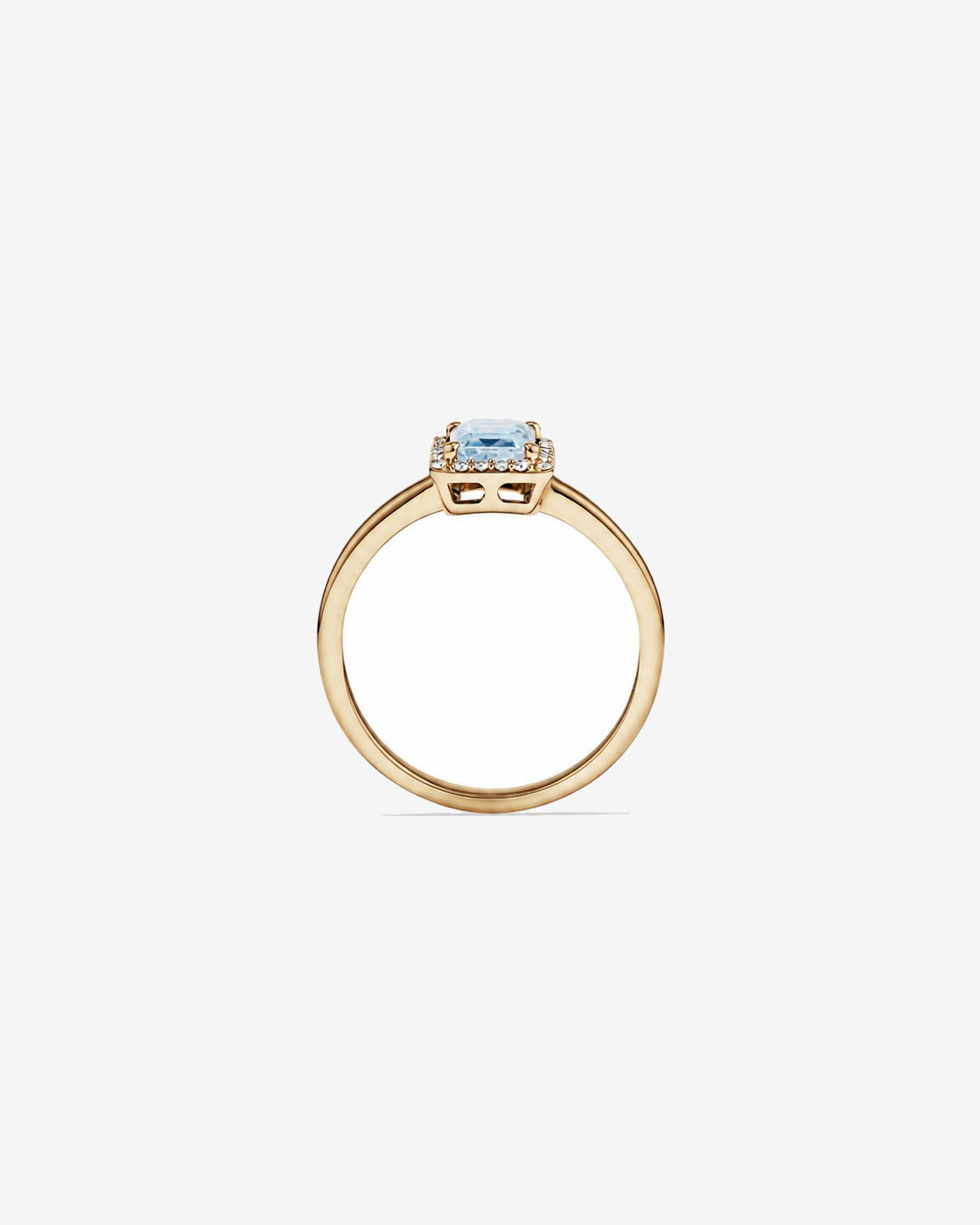 Bague halo Aigue-marine taille émeraude avec diamants en or jaune 10 ct