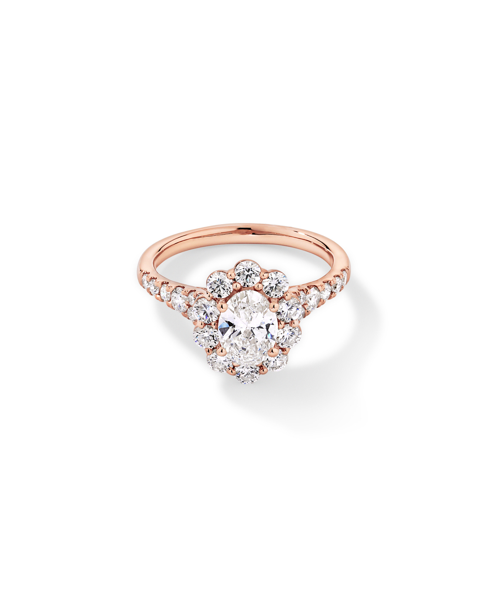 2.15 Carat TW Oval Halo Laboratory-Grown Diamond Ring 14kt Rose Gold
