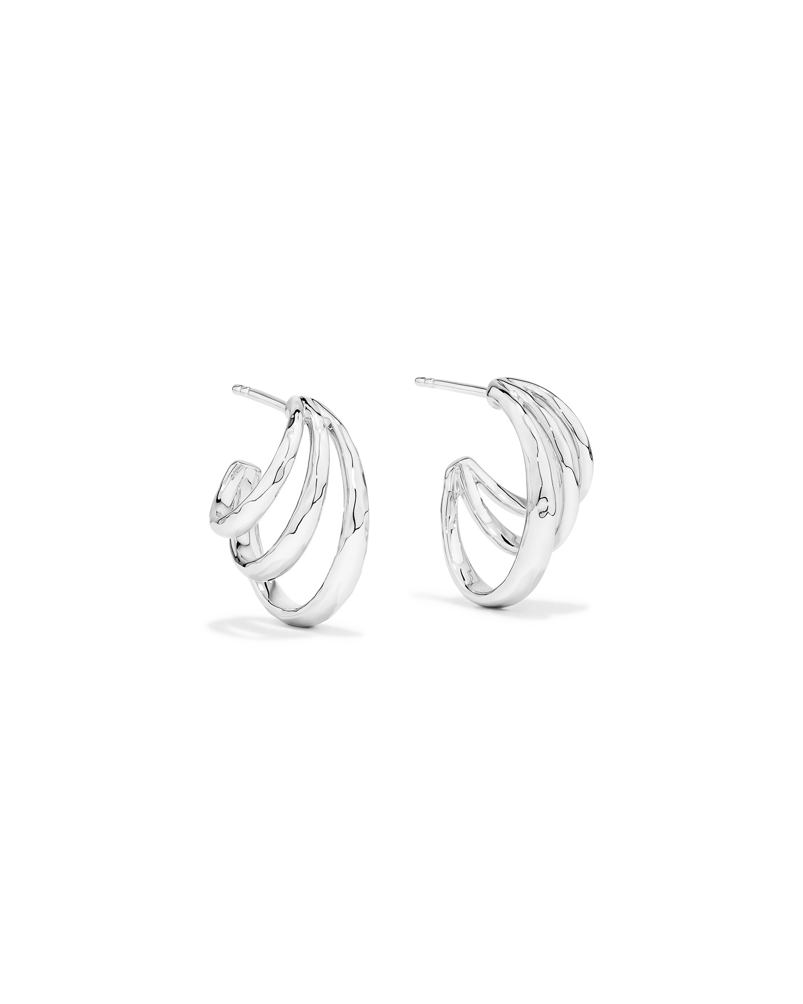 Graduated Triple Half Hoop Stud Earrings Sterling Silver