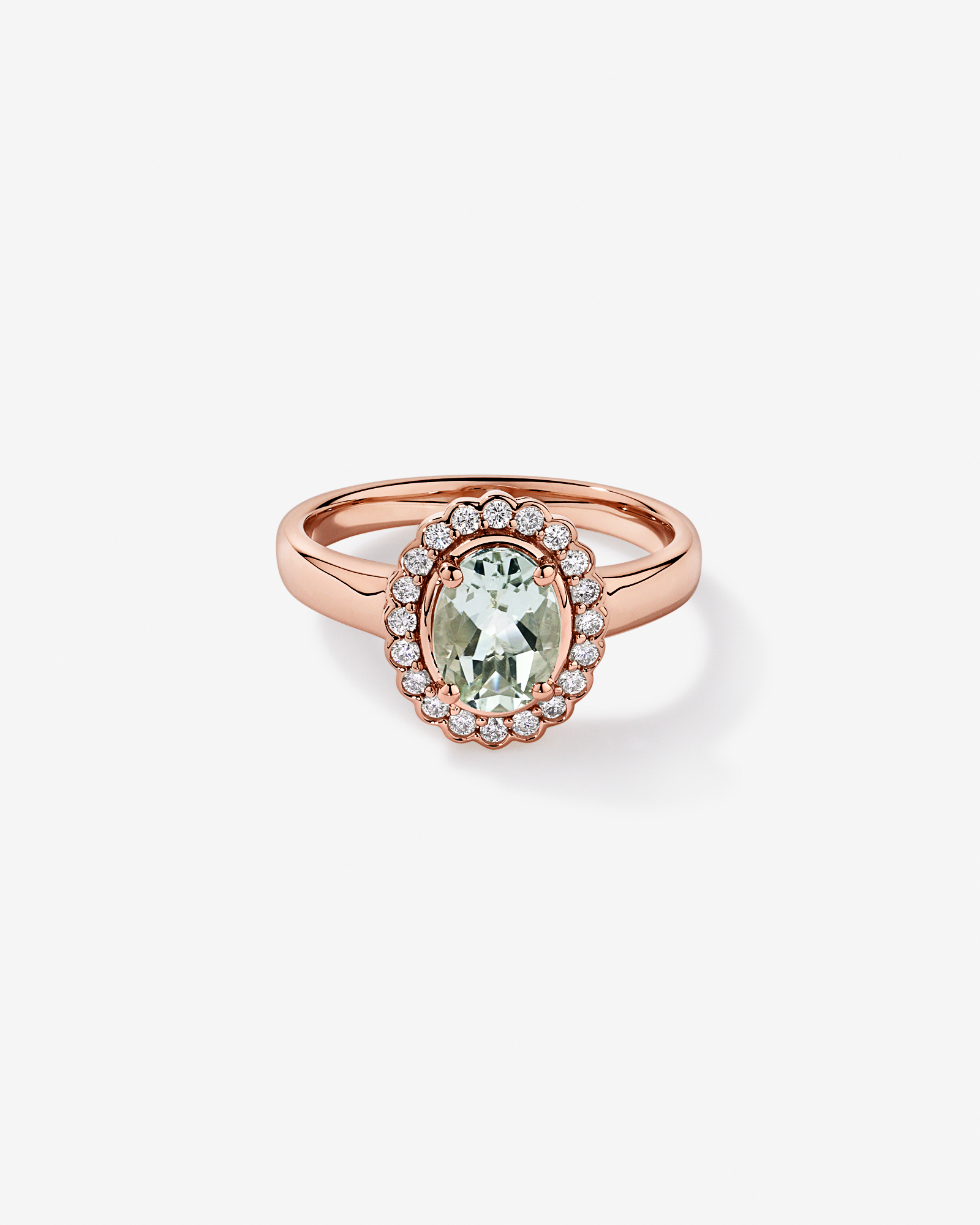 Green Amethyst & 0.20TW of Diamond Halo Ring 10kt Rose Gold