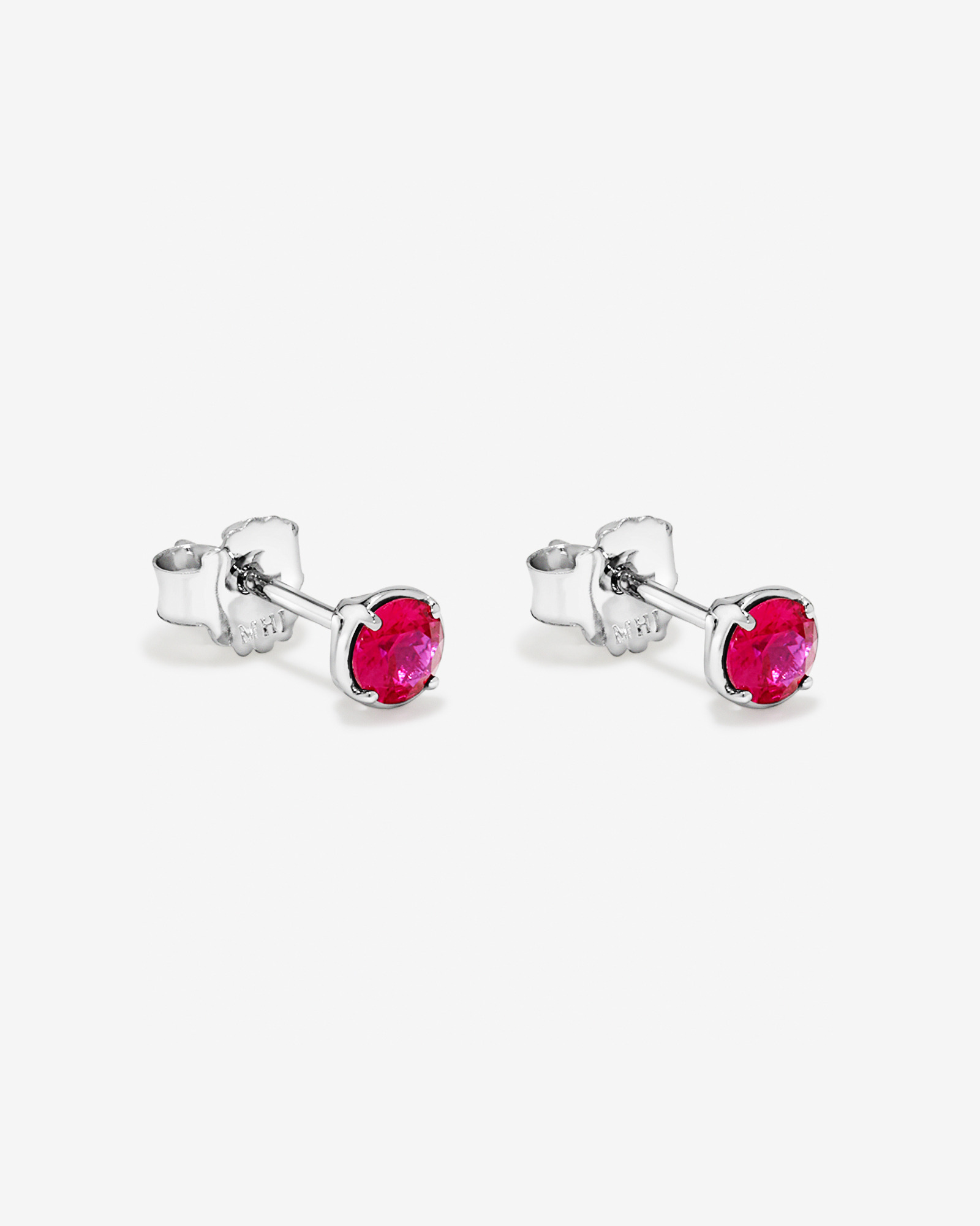 Round Created Ruby Stud Earrings in Sterling Silver