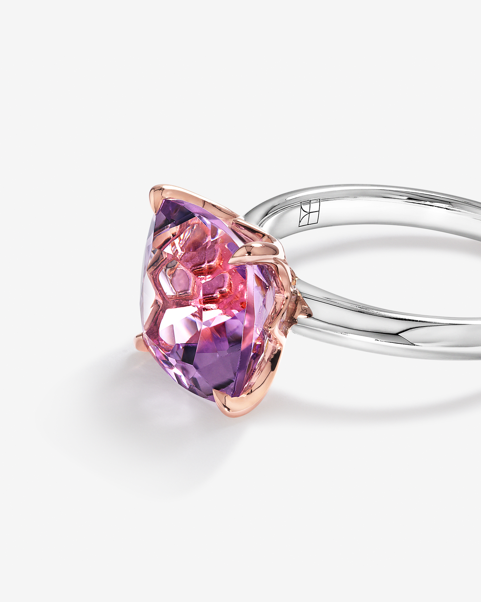 Bague en argent sterling et en or rose 10 K avec améthyste rose