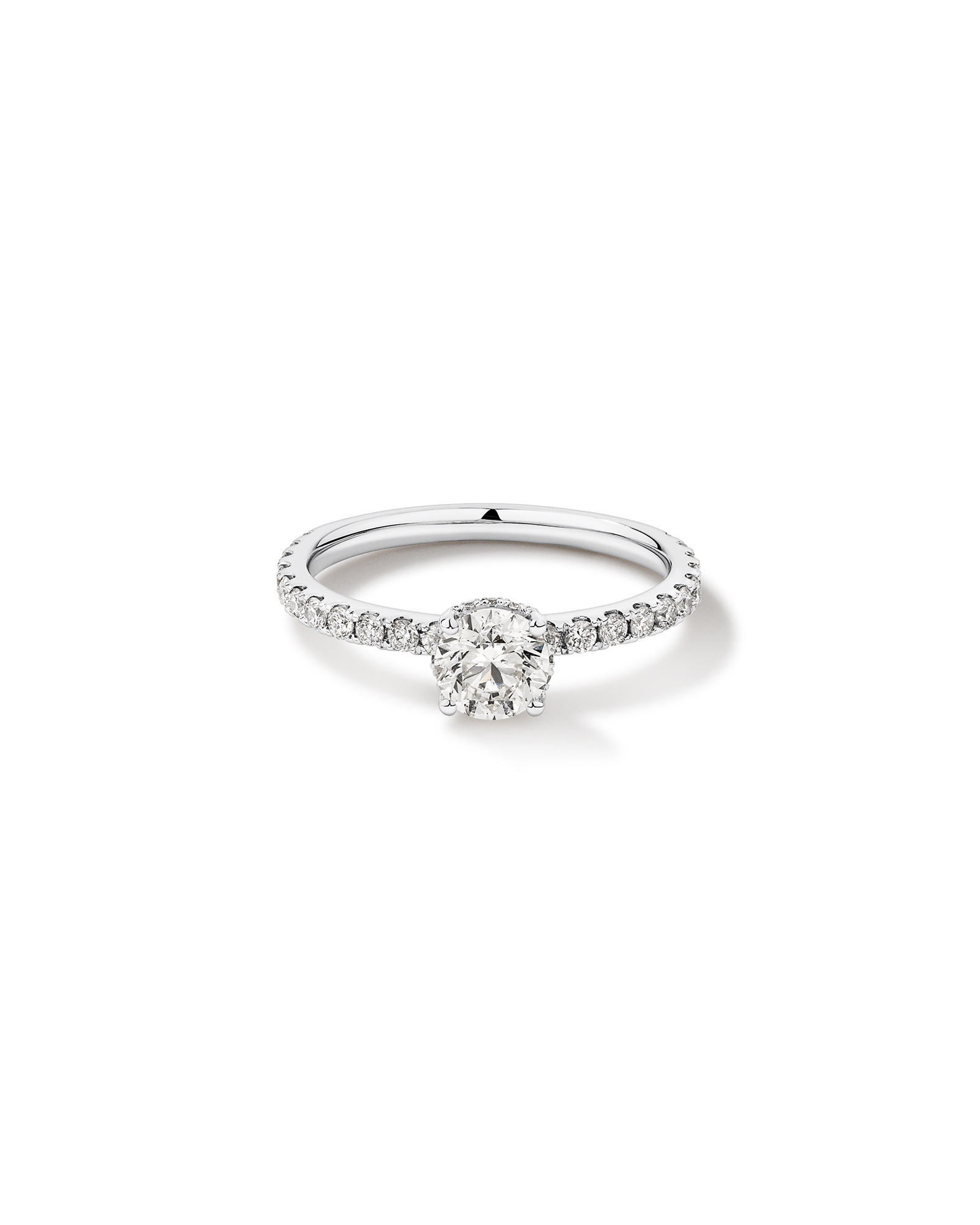 1,00 Carat Poids Total Bague De Fiançailles En Diamant Solitaire Rond Brillant Avec Pavé Caché Et Halo, En Platine