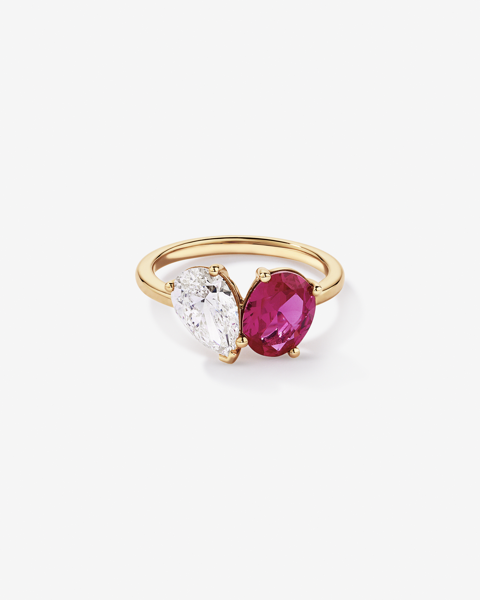 1.50 Carat TDW Pear Laboratory-Grown Diamond & Created Ruby Ring 10kt Yellow Gold