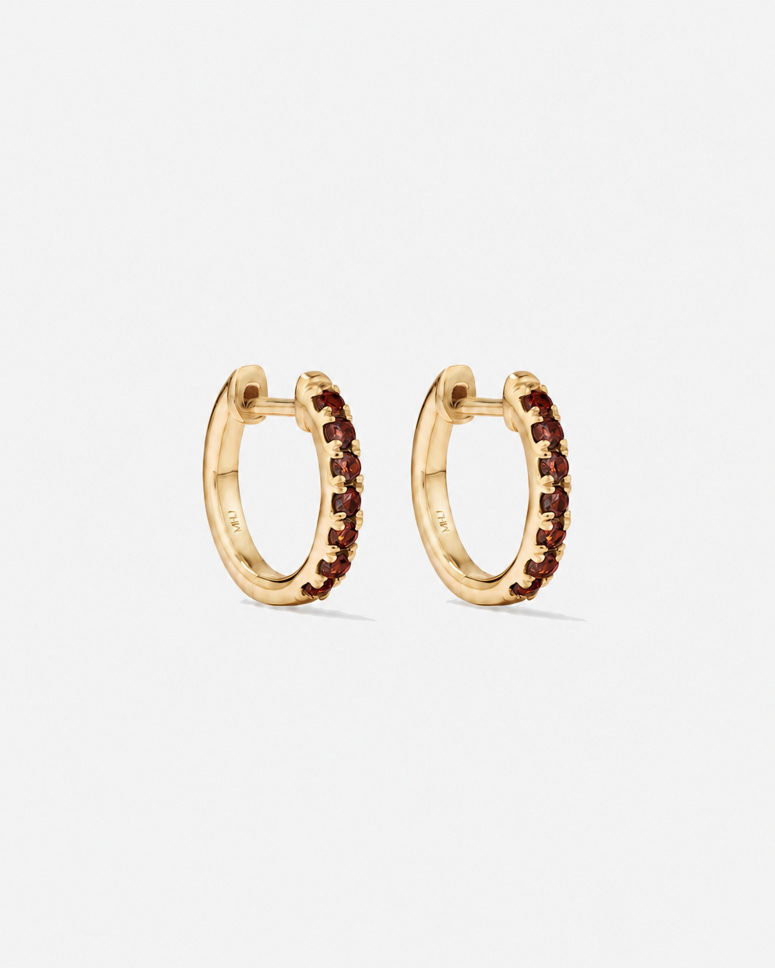 Garnet Huggie Hoop Earrings in 10kt Yellow Gold