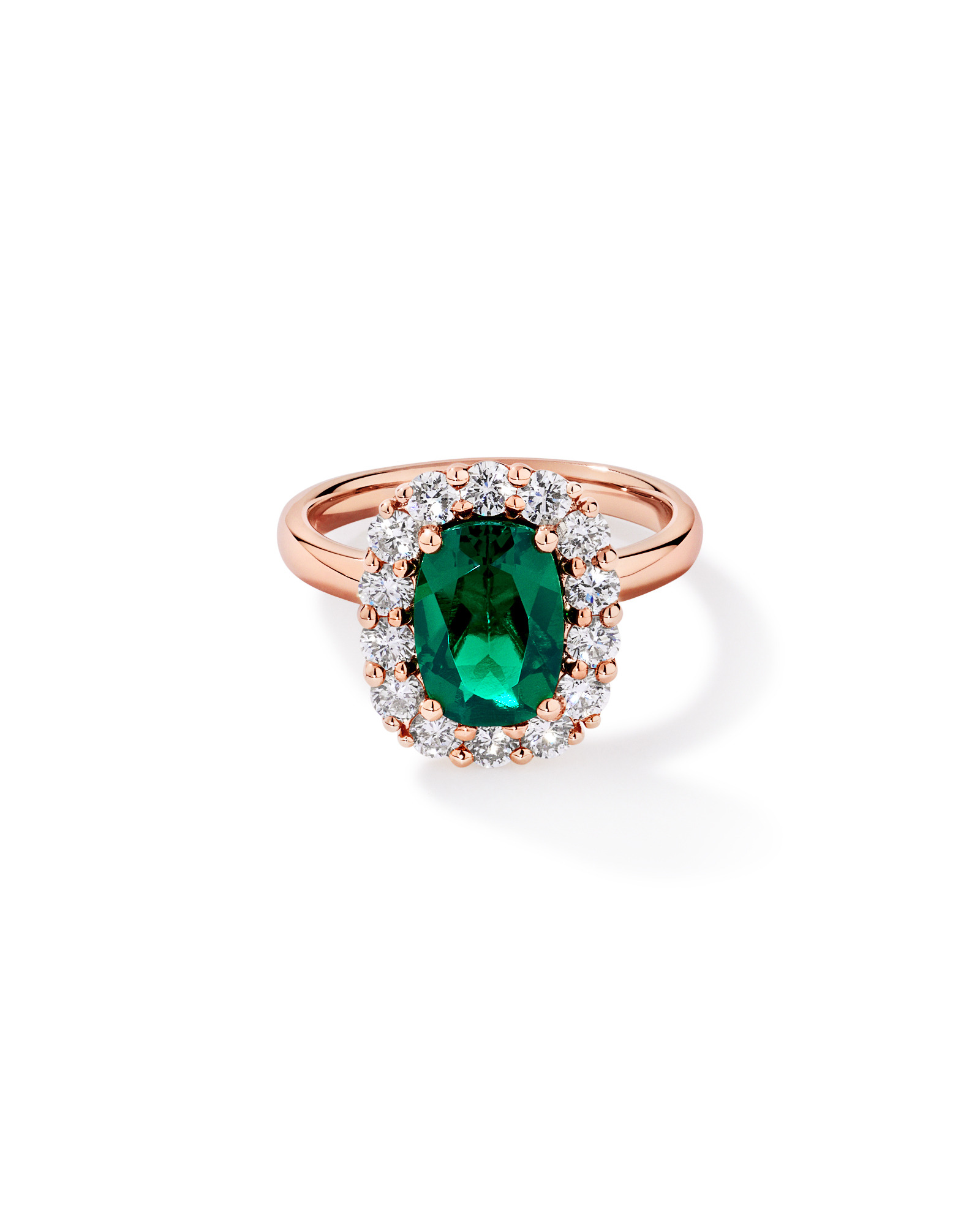 Created Emerald & 0.96 Carat TW Laboratory-Grown Diamond Halo Ring 10kt Rose Gold