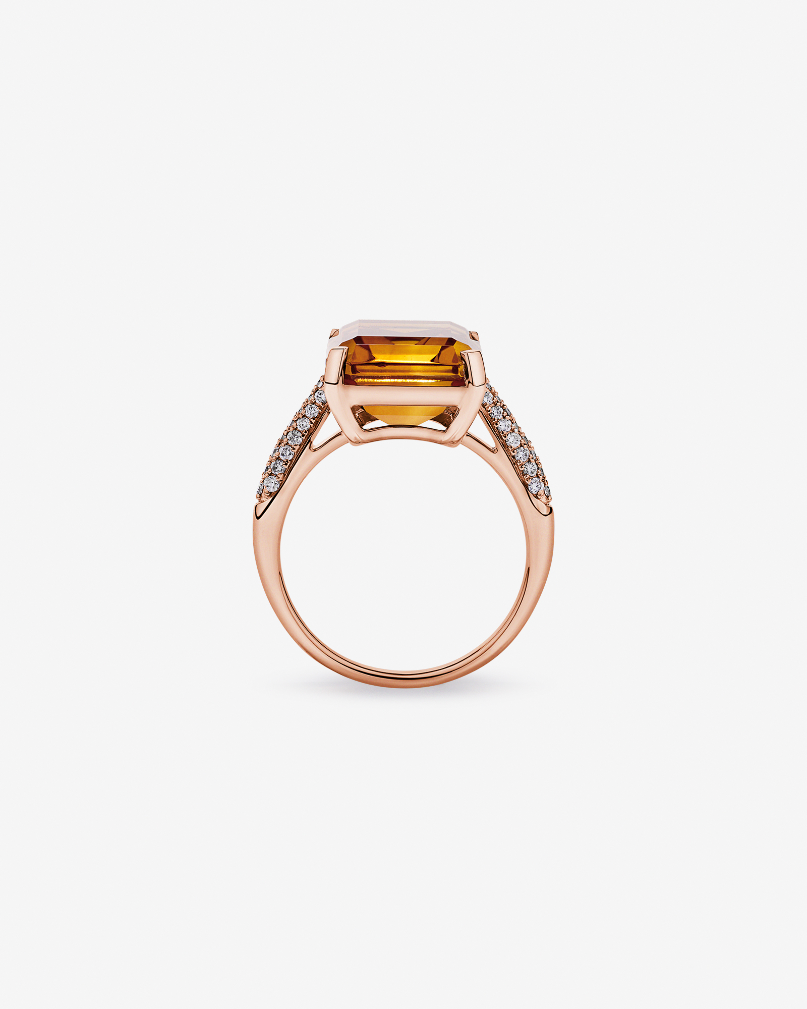 Emerald Cut Citrine & 0.23 Carat TW Diamond Ring 10kt Rose Gold