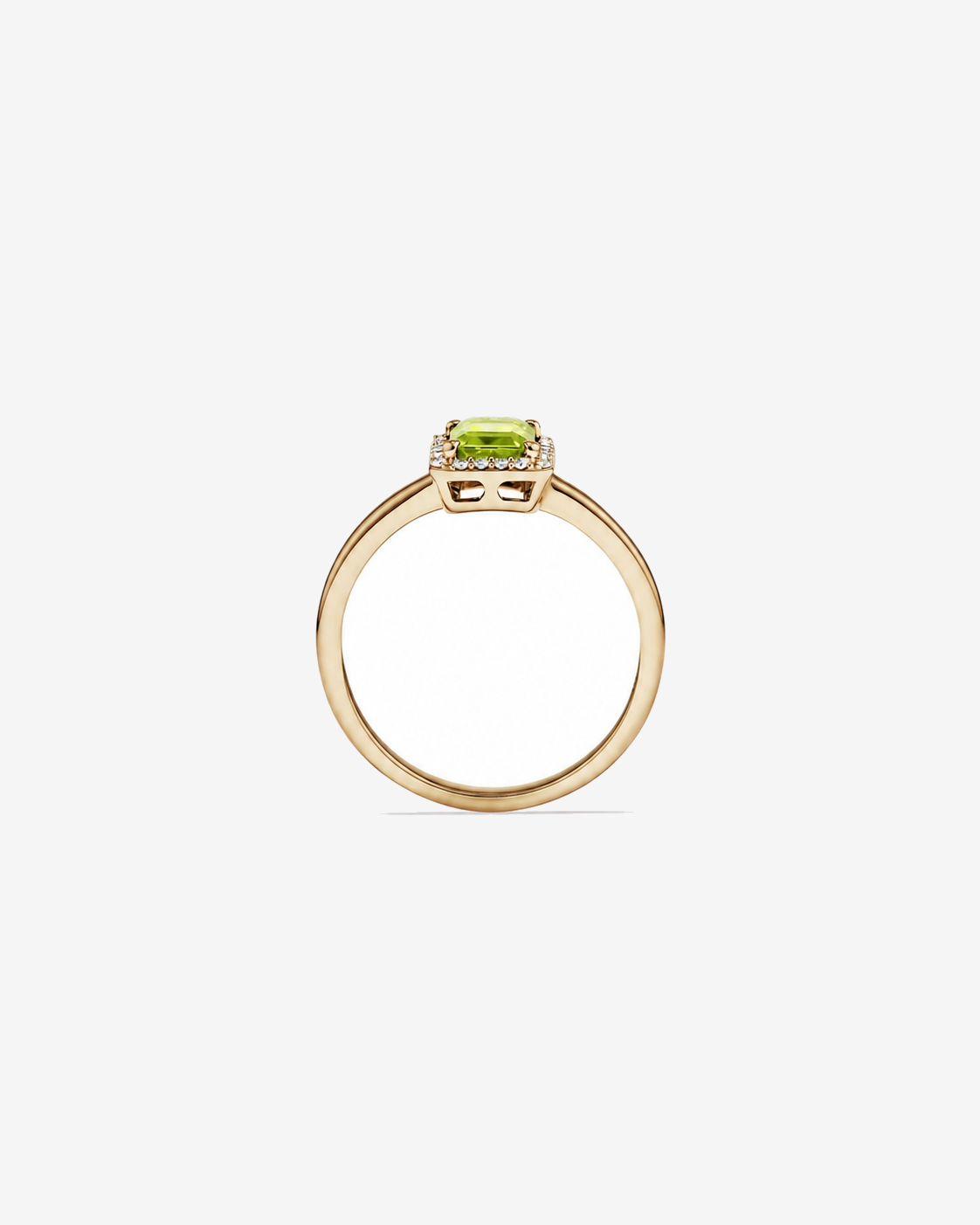 Emerald Cut Peridot and Diamond Halo Ring 10kt Yellow Gold