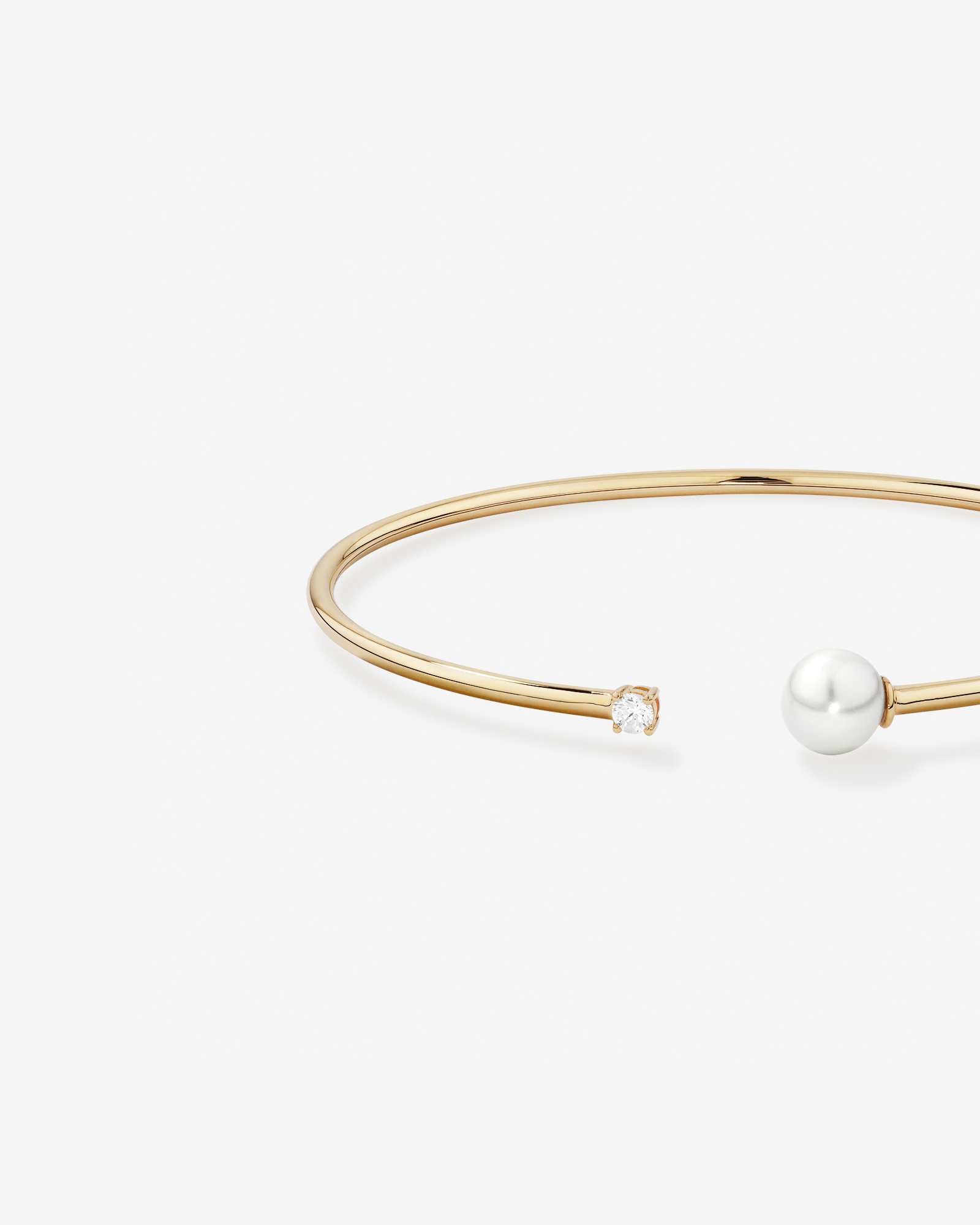 Cultured Freshwater Pearl and Diamond Torque Bangle in 10kt Yellow Gold
