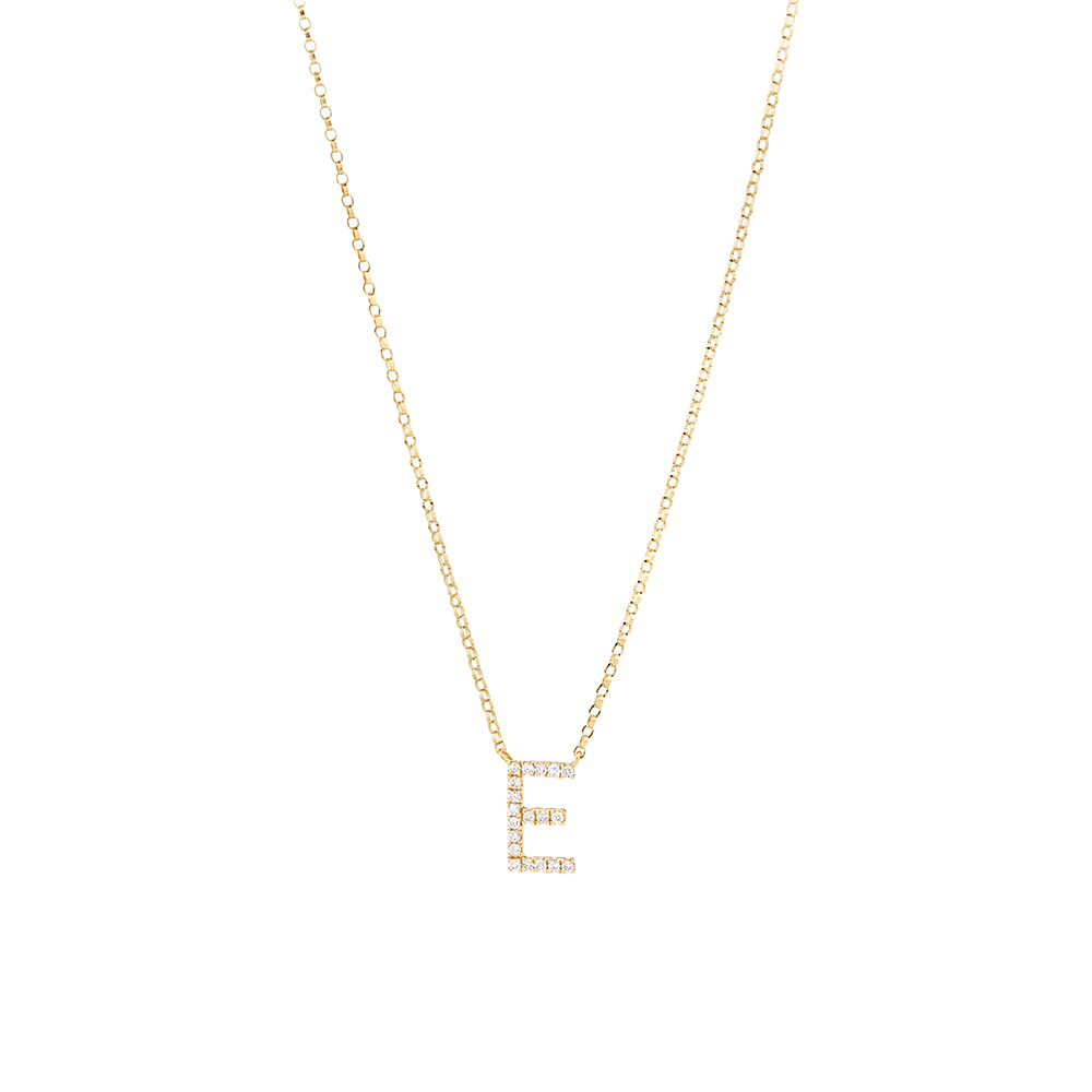 "E" Initial Necklace with 0.10 Carat TW of Diamonds in 10kt Yellow Gold