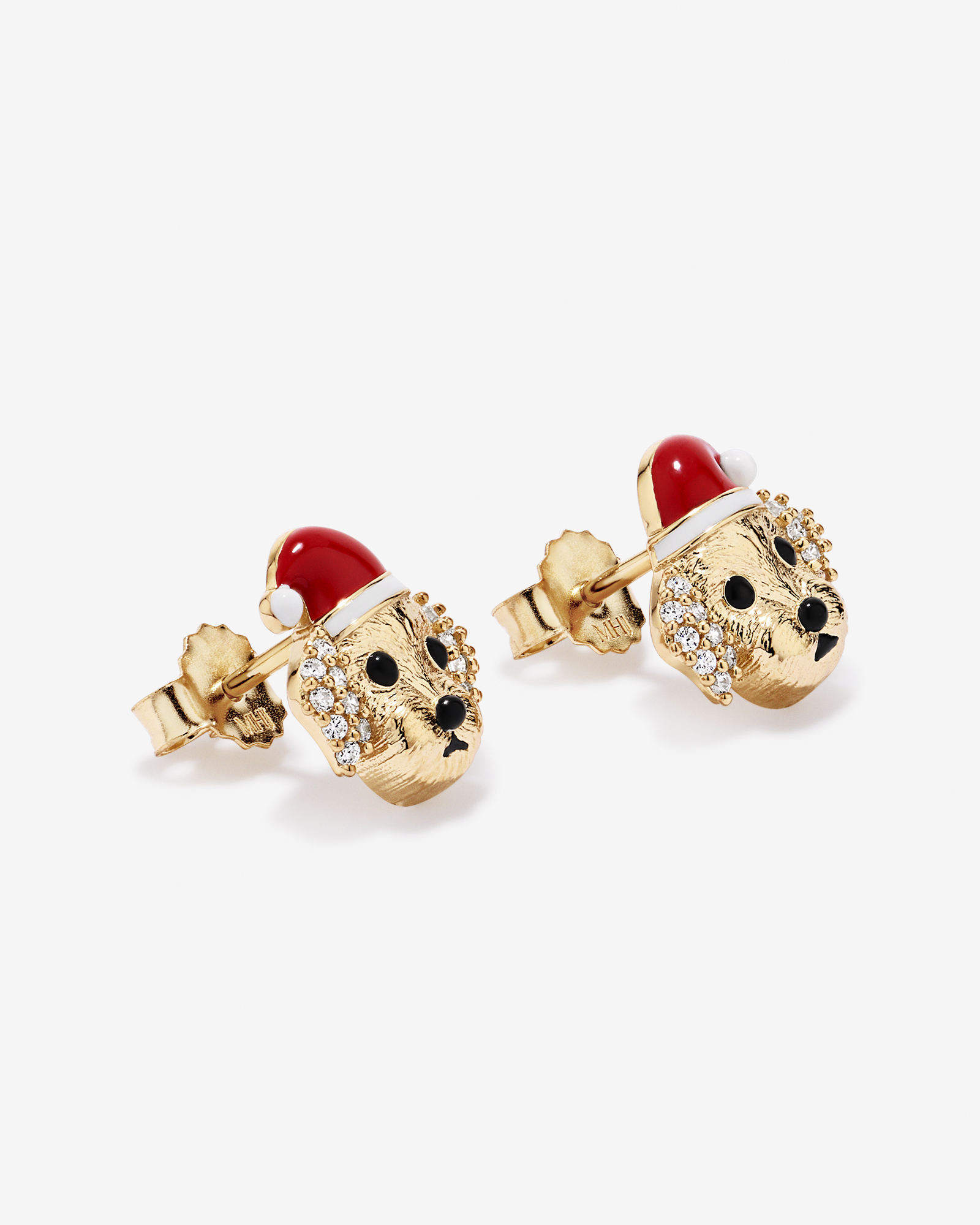 Boucles d’oreilles cuivre de Noël pour chiots avec zircone cubique en Vermeil 18 carats en or jaune
