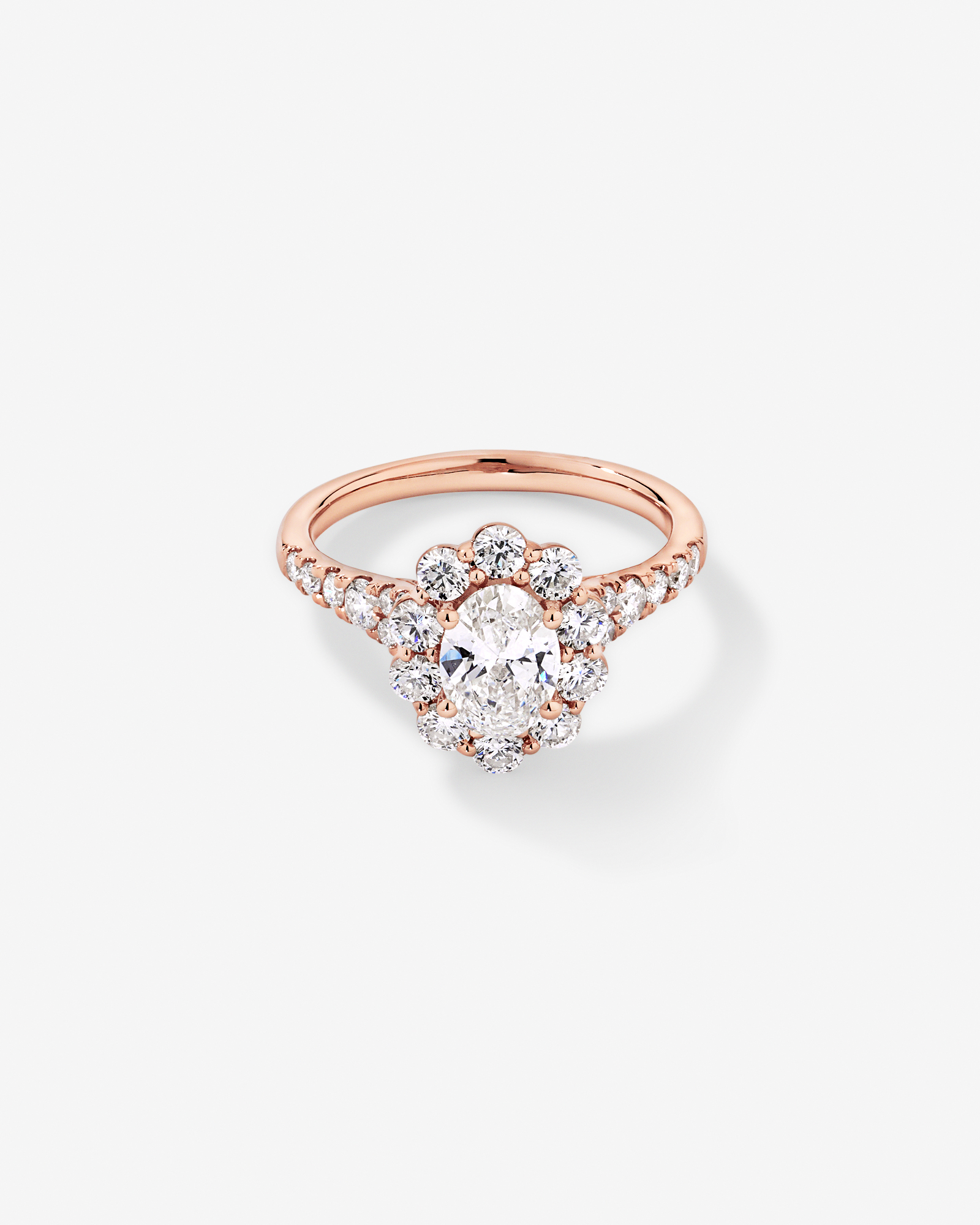 2.15 Carat TW Oval Halo Laboratory-Grown Diamond Ring 14kt Rose Gold