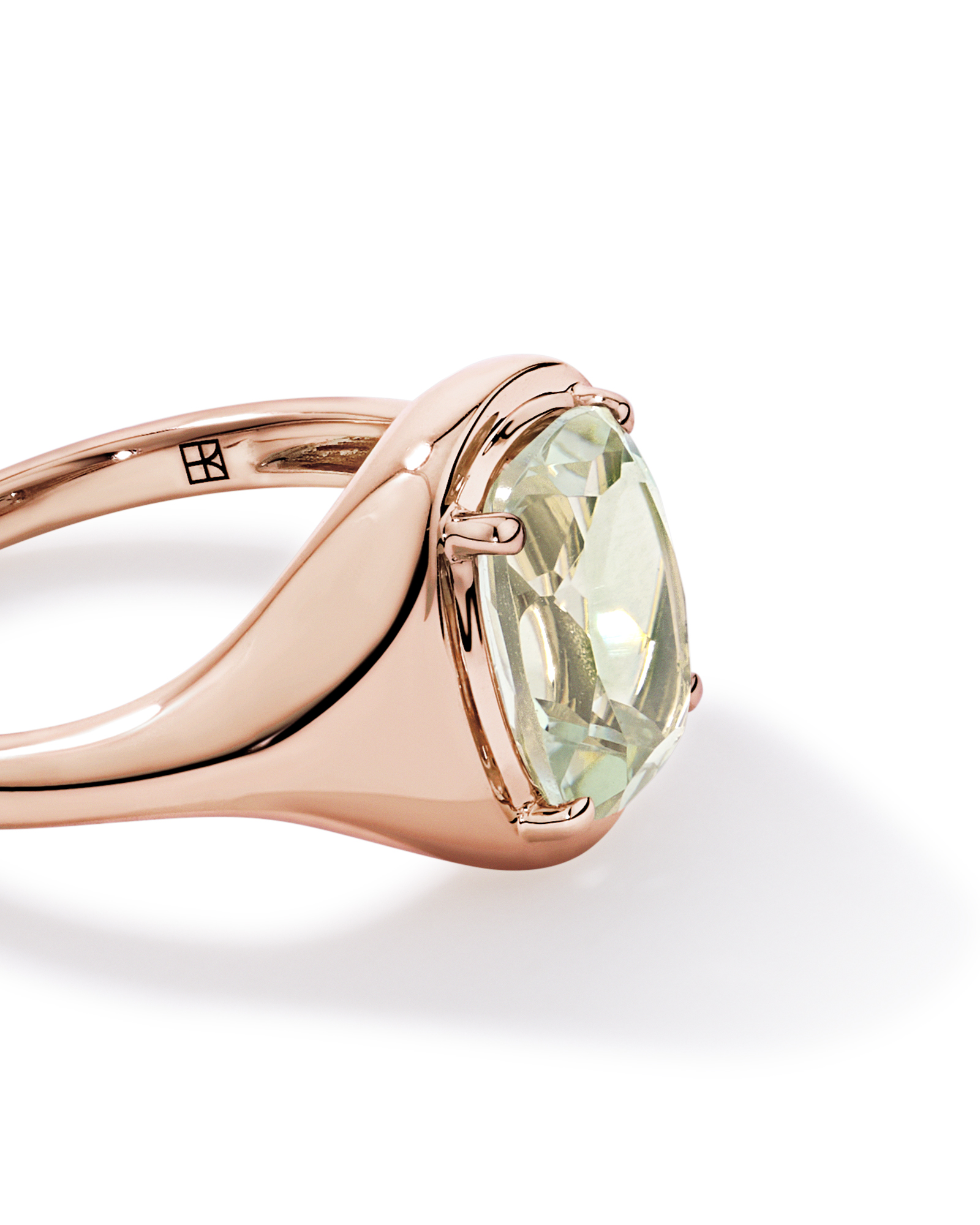 Elongated Cushion Cut Green Amethyst Ring 10kt Rose Gold