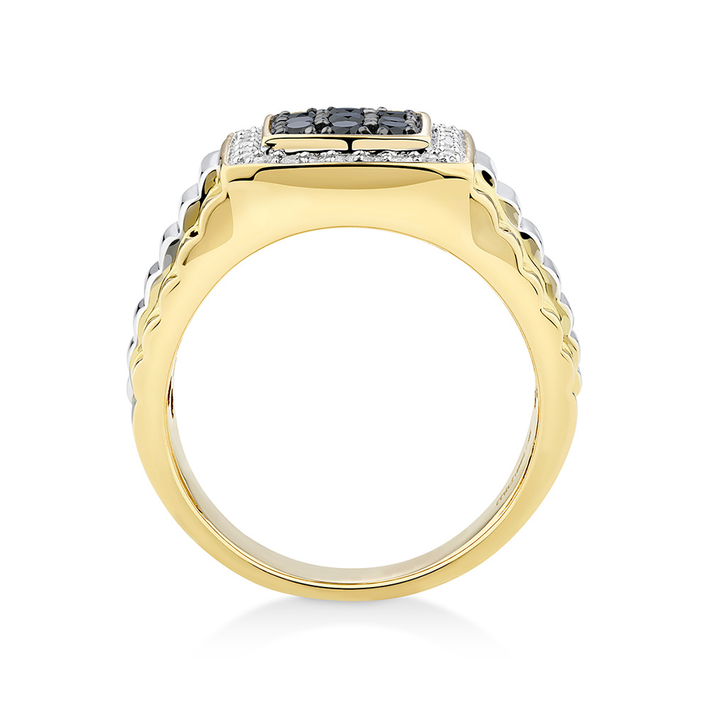Bague en or blanc et jaune 10 K à diamants blancs et noirs rehaussés totalisant 0,75 ct pour homme