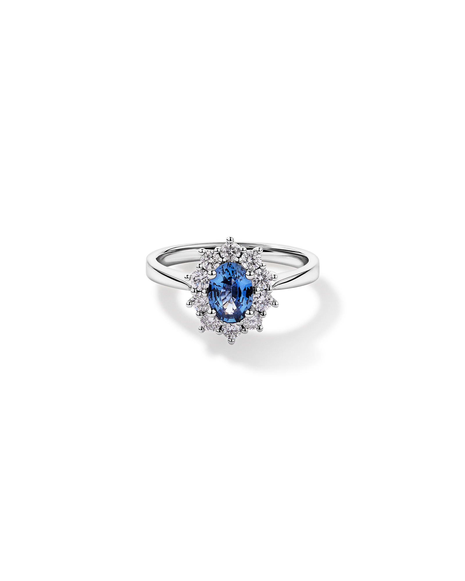 Ceylon Sapphire and 0.50 Carat TW Diamond Halo Ring 14kt White Gold