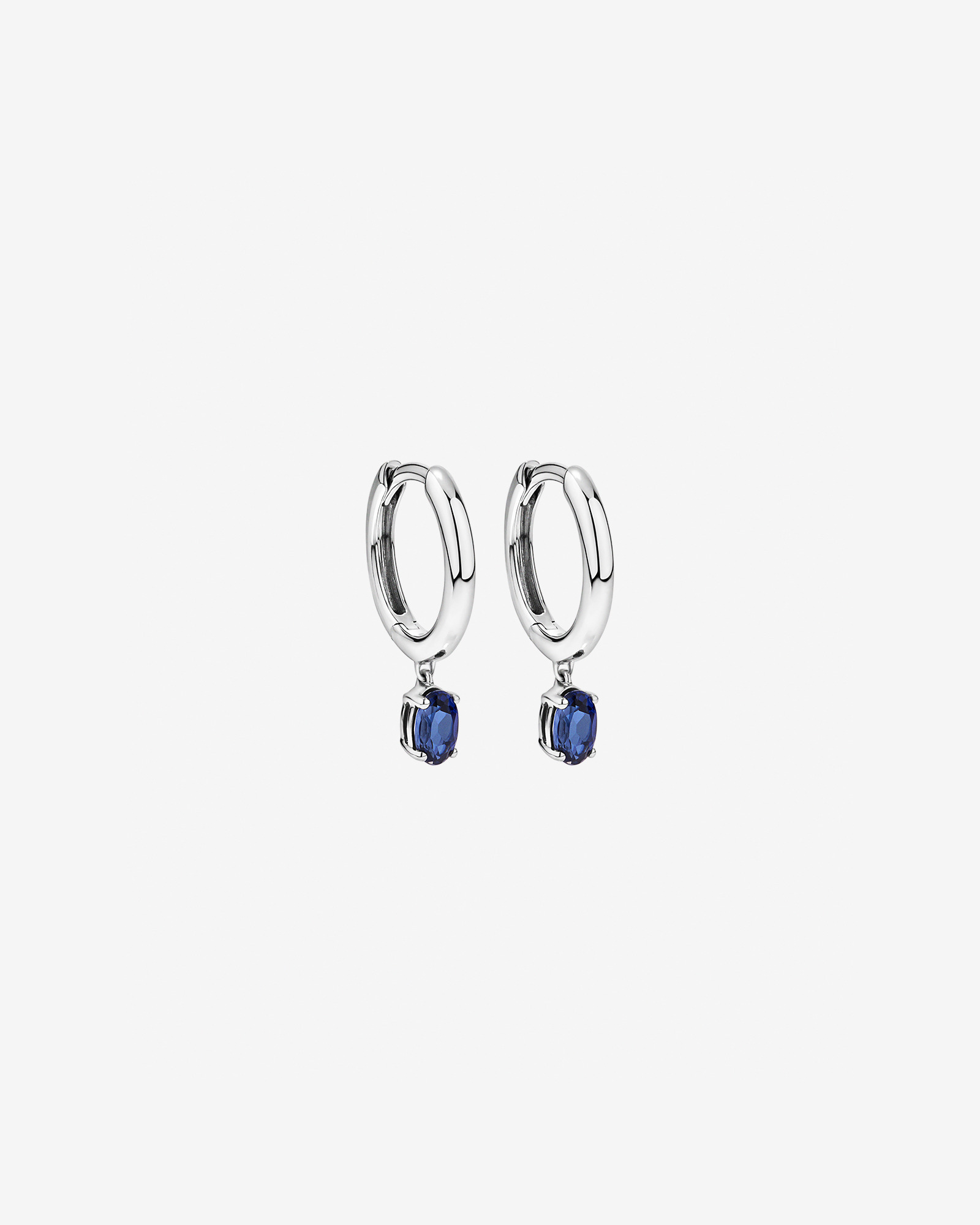 Created Sapphire Drop Huggie Hoop Earrings in Sterling Silver