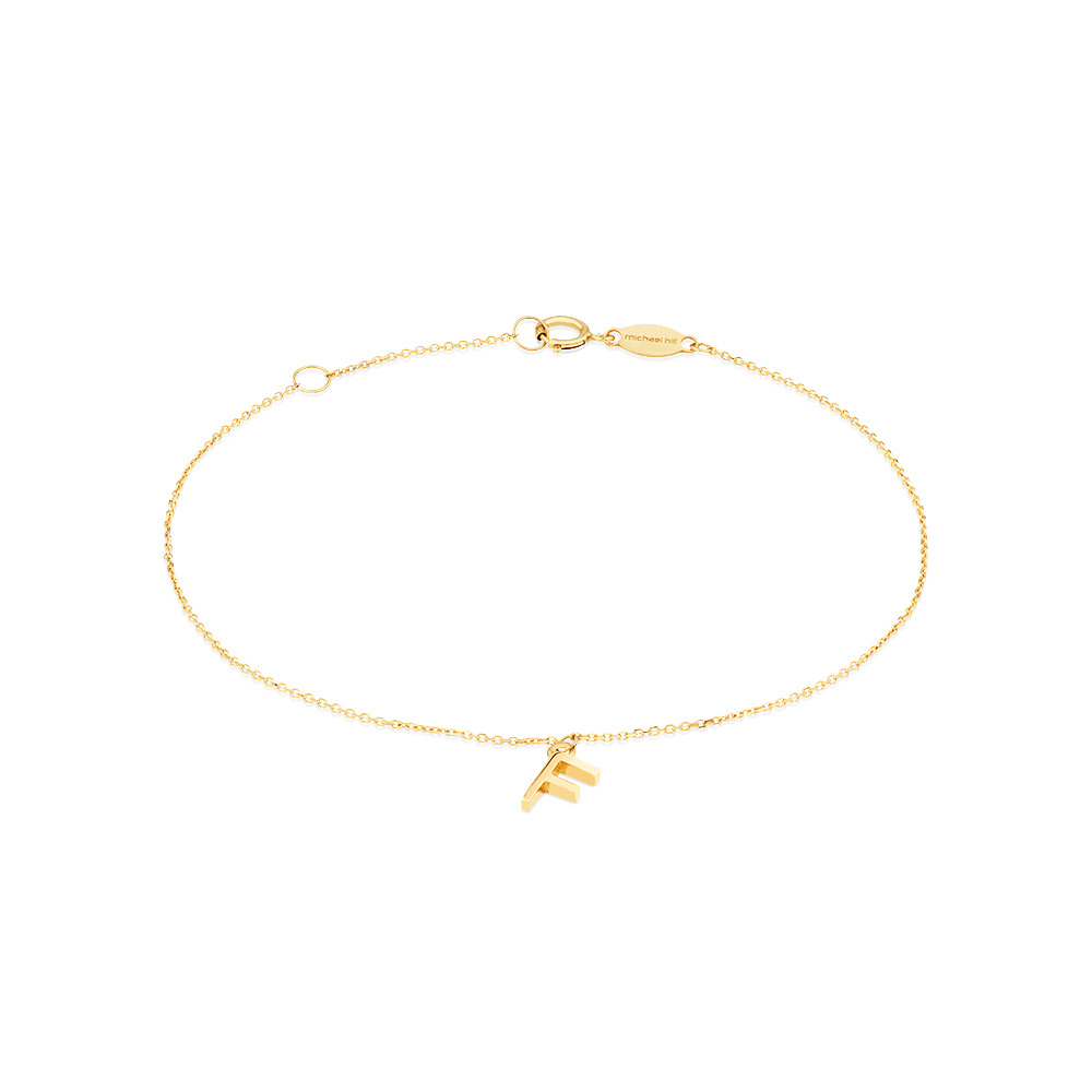 19cm (7.5") F Initial Bracelet in 10kt Yellow Gold