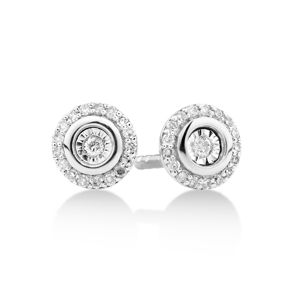 Halo Stud Earrings with Diamonds in Sterling Silver