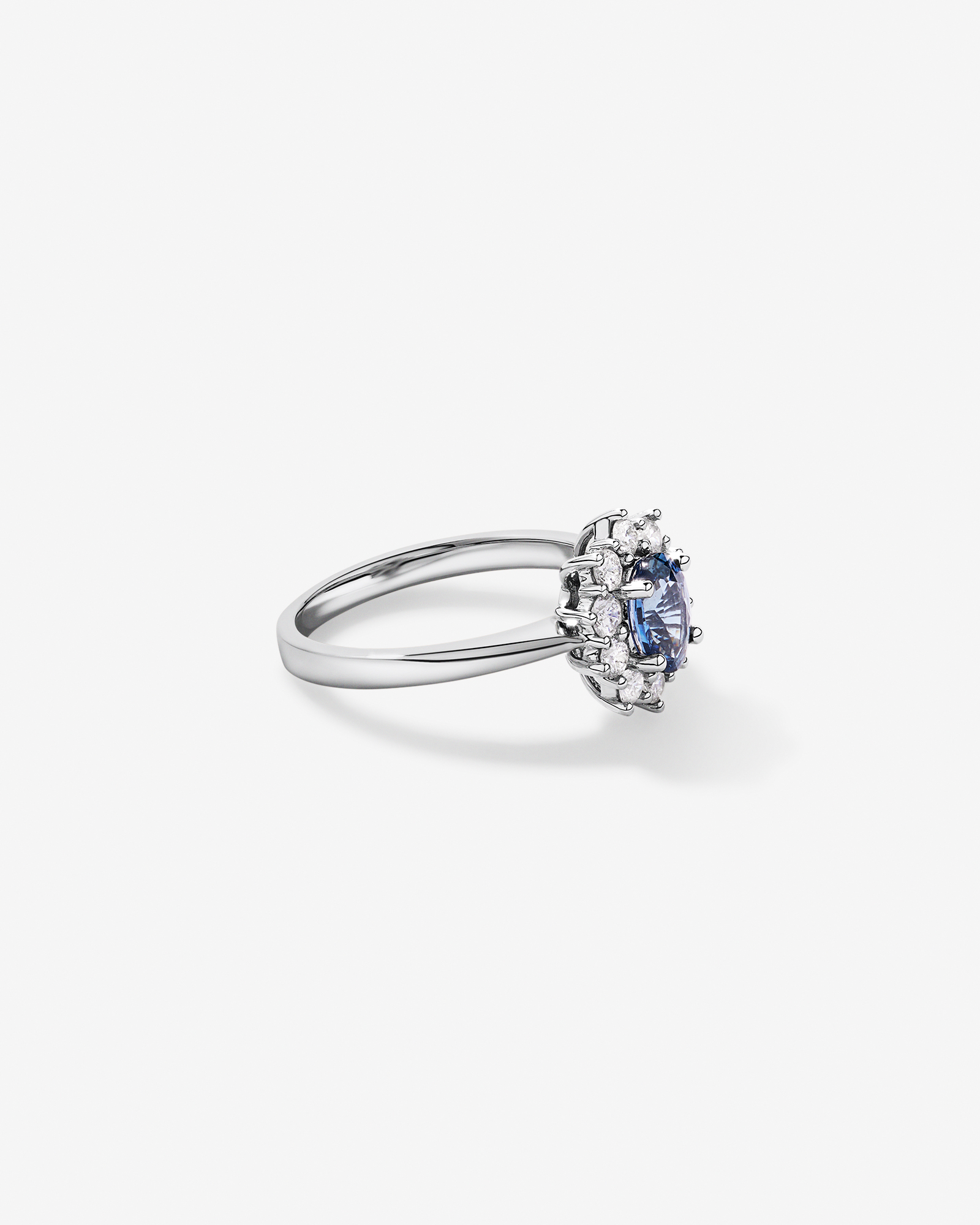 Ceylon Sapphire and 0.50 Carat TW Diamond Halo Ring 14kt White Gold