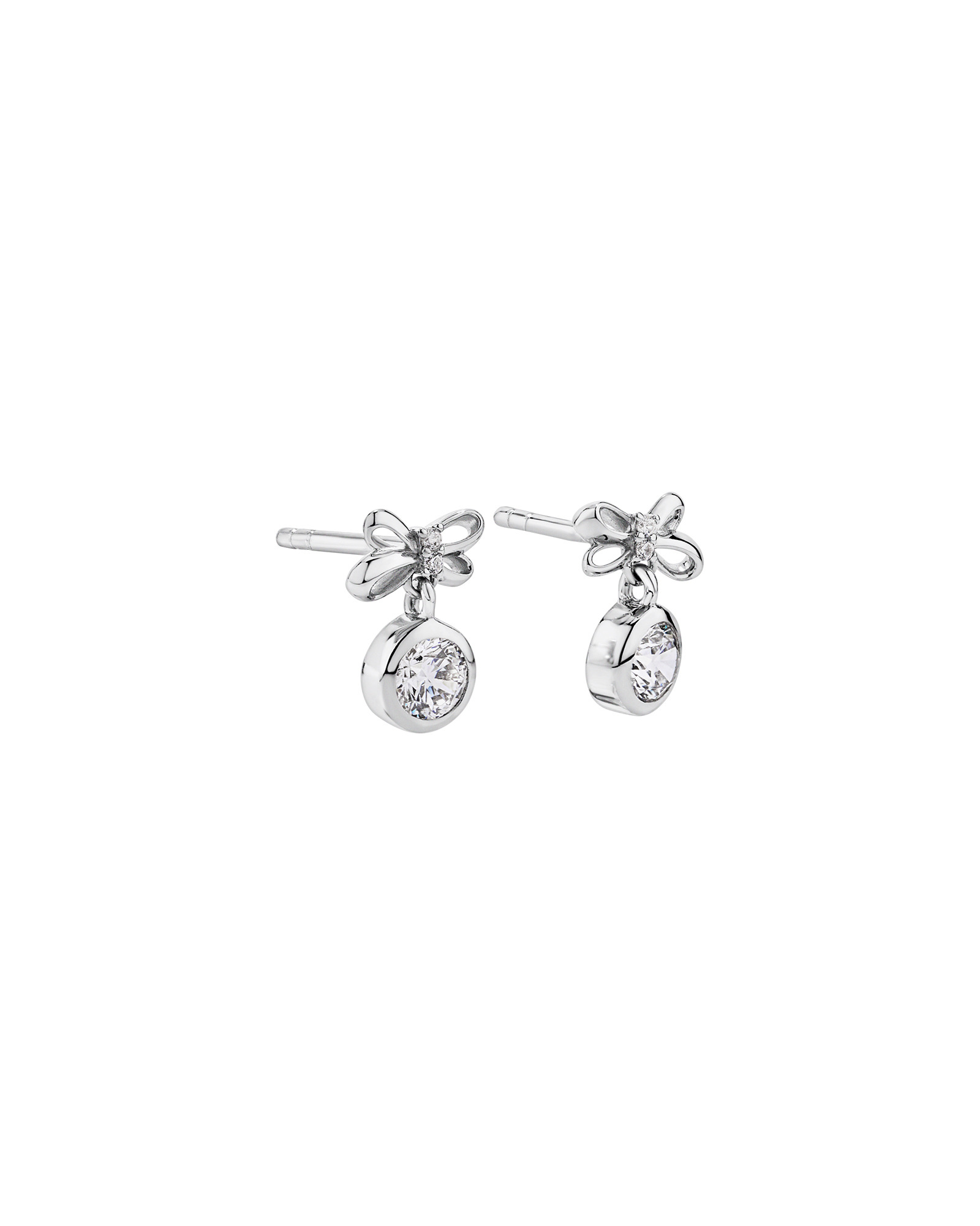 Bow and Bauble Christmas Stud Earrings with Cubic Zirconia in Sterling Silver