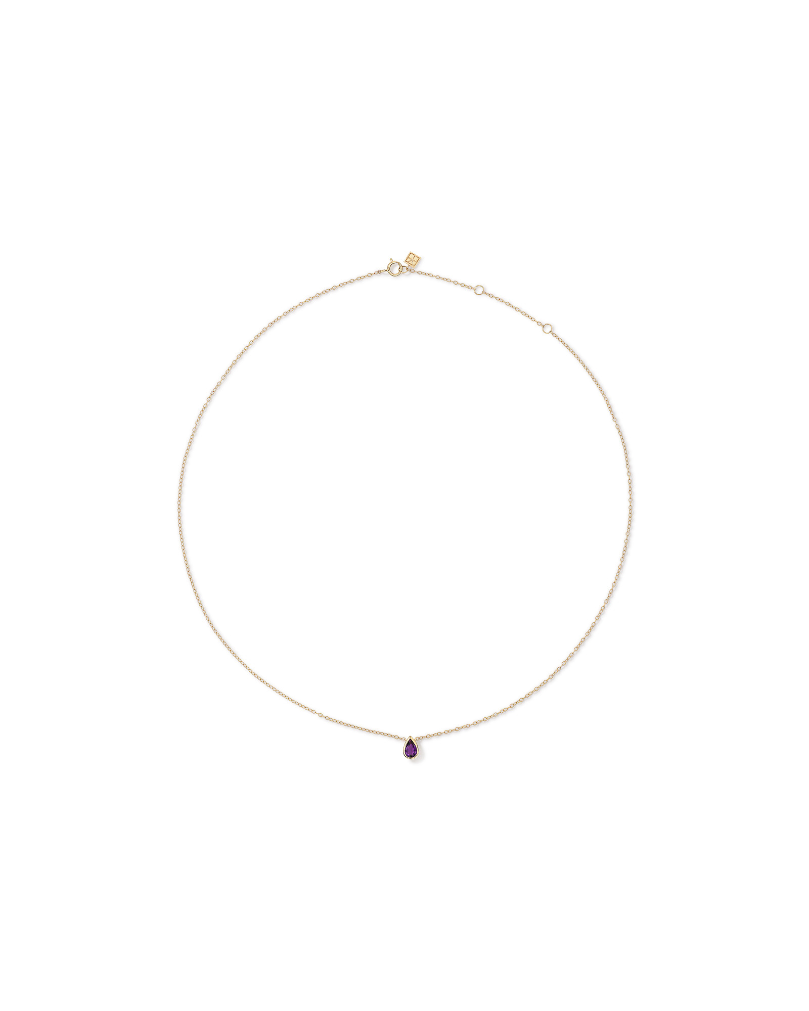 Pear Cut Purple Amethyst Gemstone Pendant Necklace Bezel Set in 10kt Yellow Gold