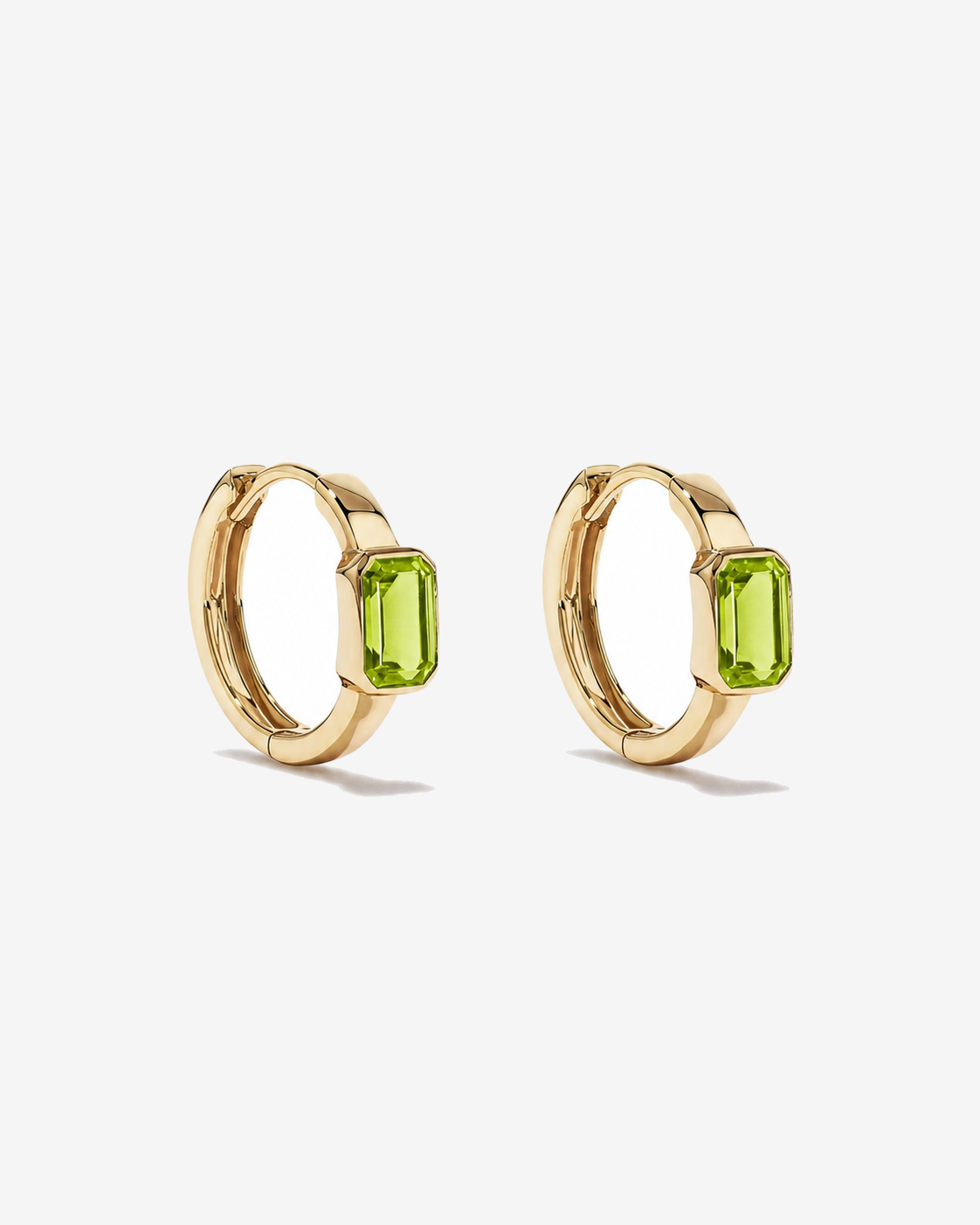 Peridot Bezel Huggie Earrings in 10kt Yellow Gold