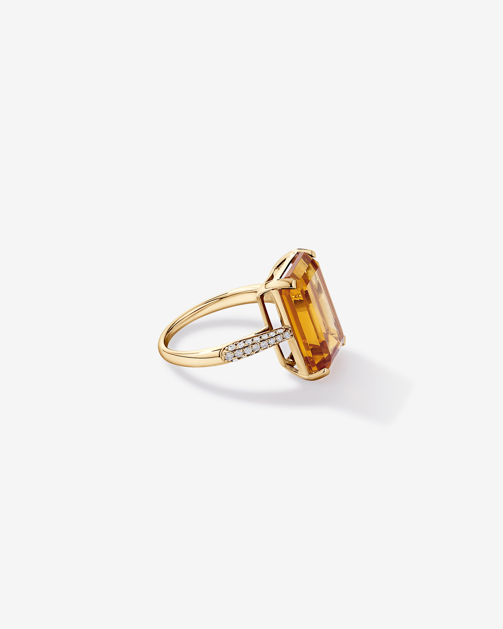 Emerald Cut Citrine & 0.23 Carat TW Diamond Ring 10kt Yellow Gold