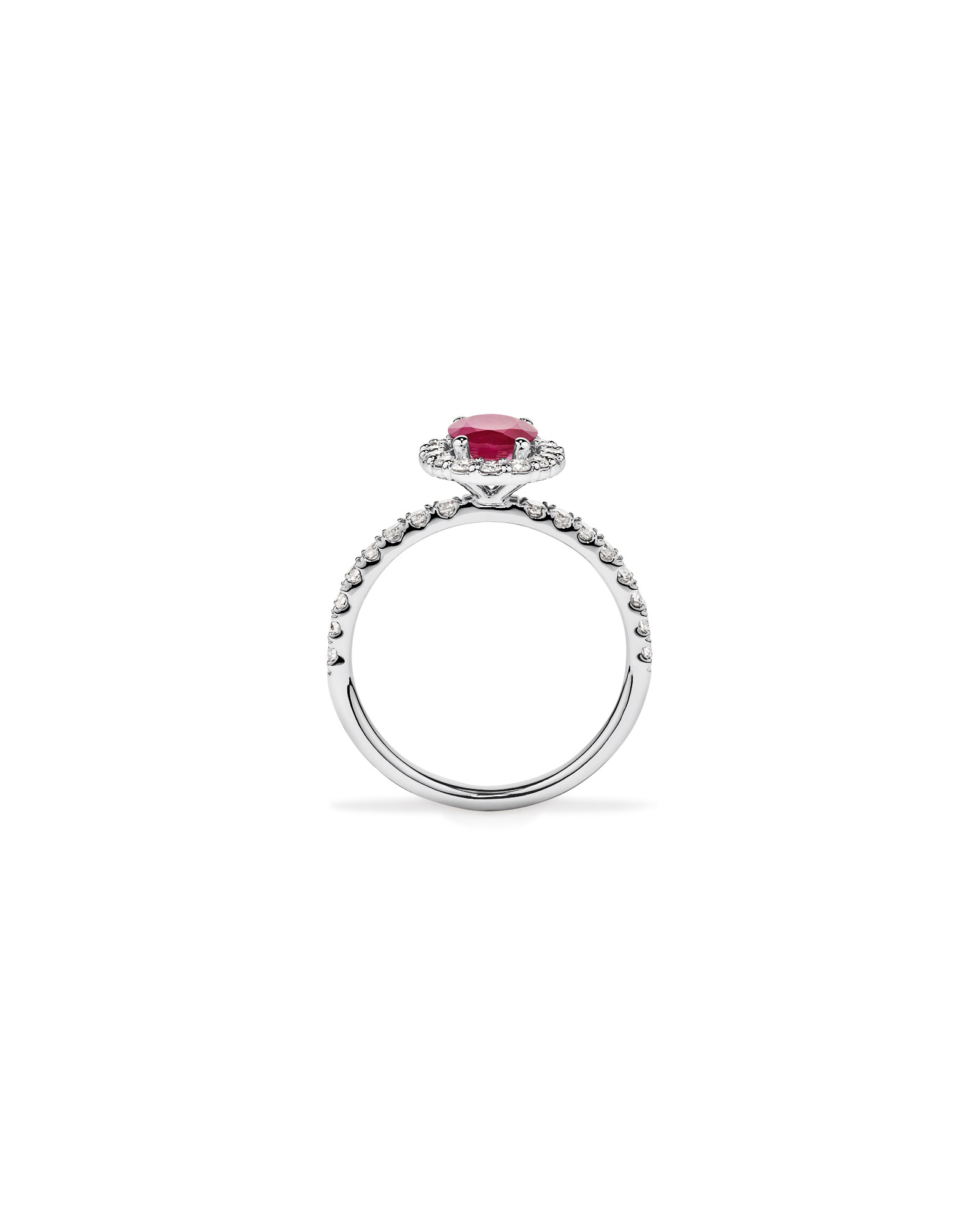 Bague Halo en Pierre Précieuse Rubis Rouge Taille Ovale et 0,60 Carat TW Diamant en Or Blanc 14 kt