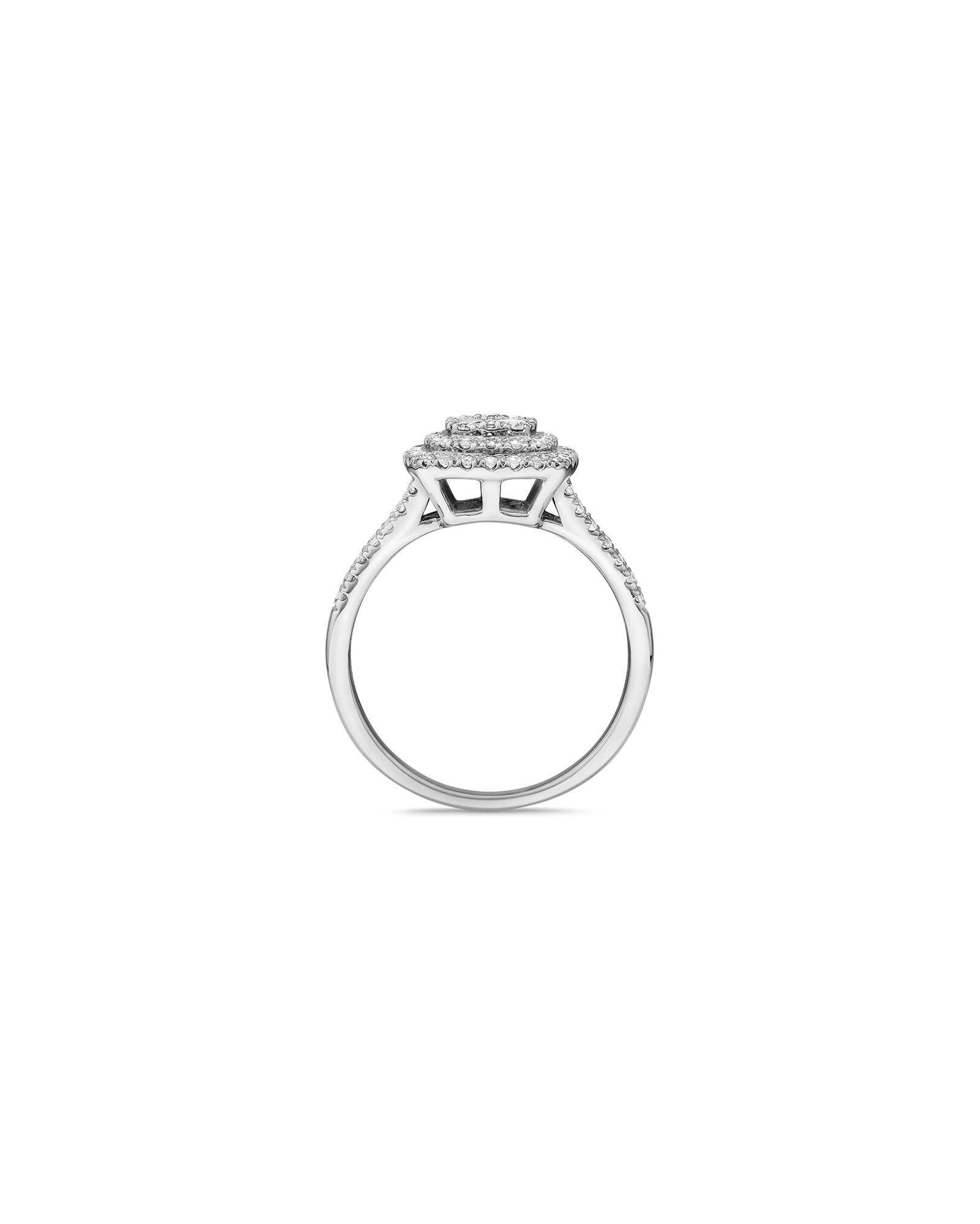 Bague halo de diamants taille coussin de 0,65 carat en or blanc 10 kt