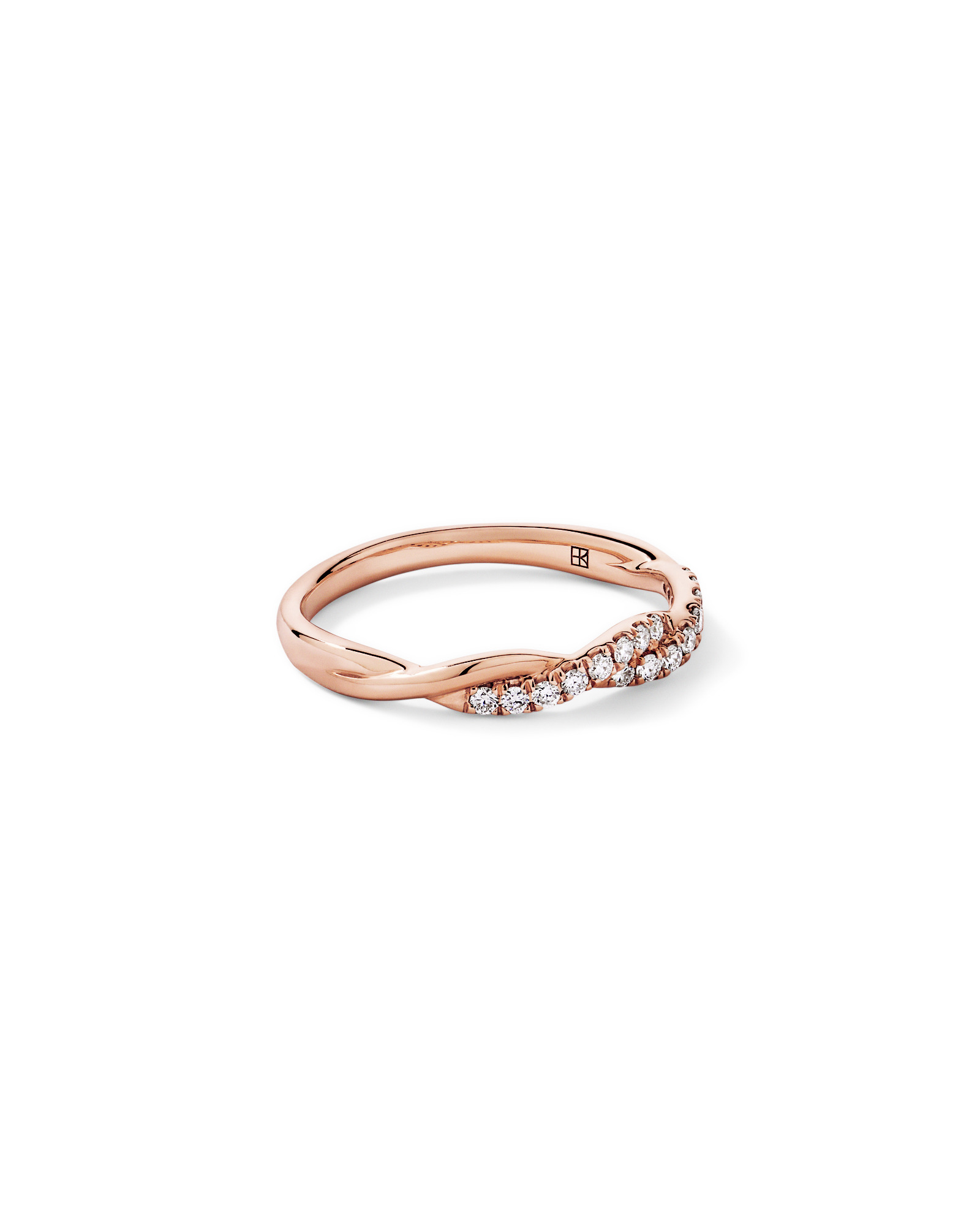Alliance torsadée en or rose 14 carats sertie d'un diamant rond brillant de 0,16 carat, cultivé laboratoire