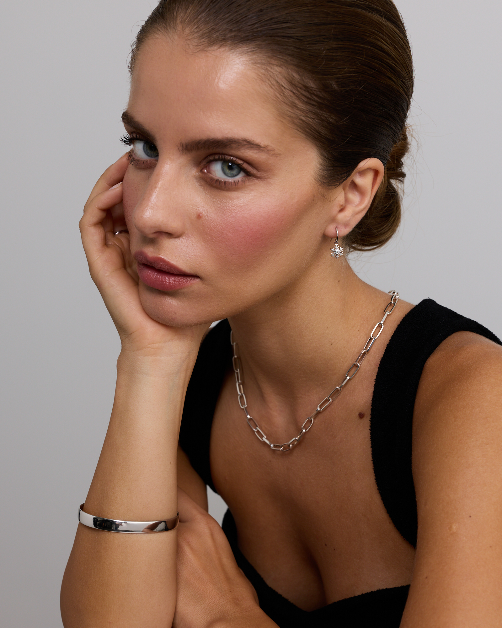 Christmas Snowflake Drop Earrings with Blue Topaz in Sterling Silver