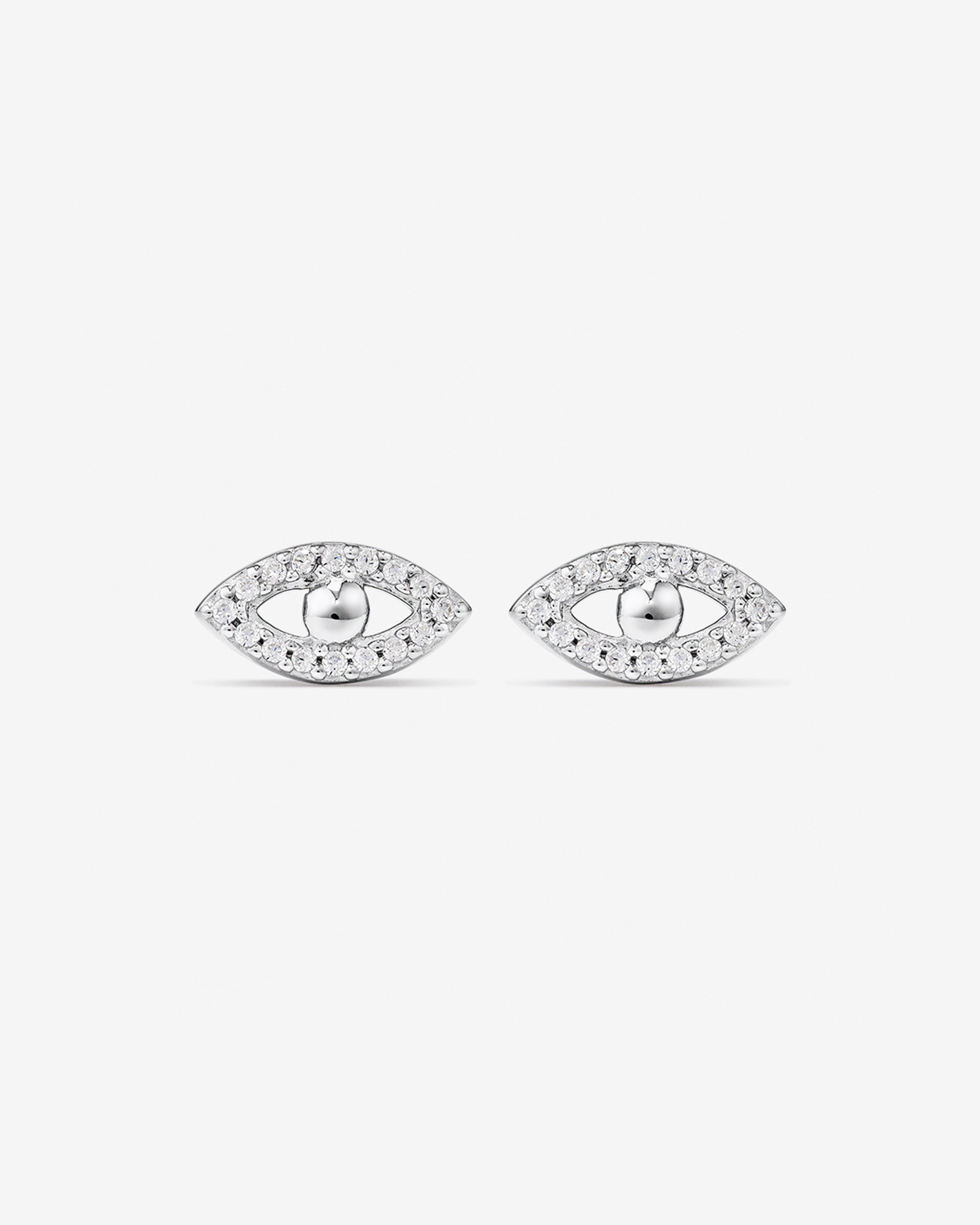 Evil Eye Stud Earrings with Cubic Zirconia in Sterling Silver