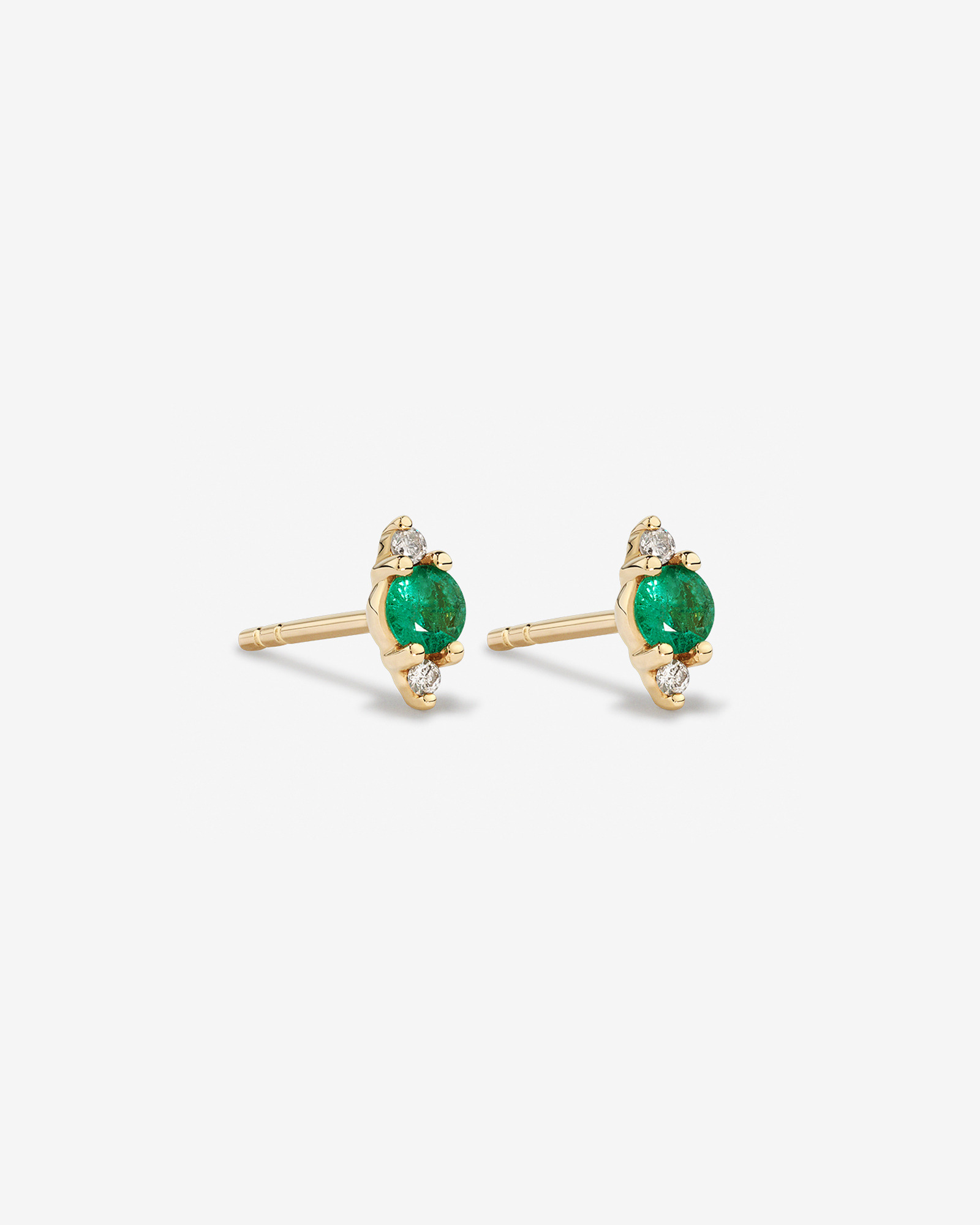 3 Stone Emerald Earrings with .04 Carat TW Diamonds in 10kt Yellow Gold