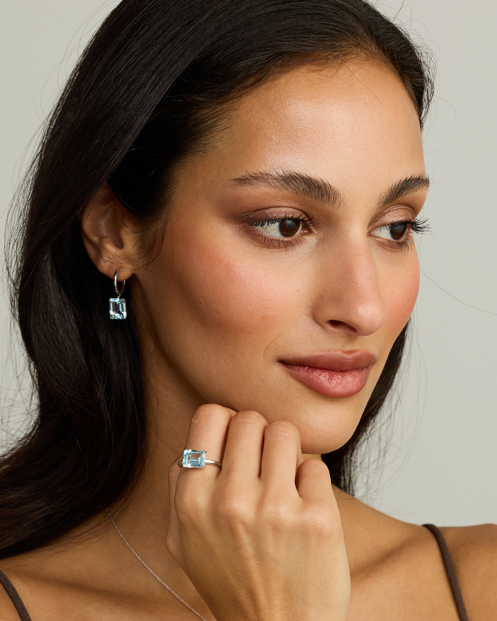 Emerald Cut Sky Blue Topaz East-to-West Set Ring Sterling Silver