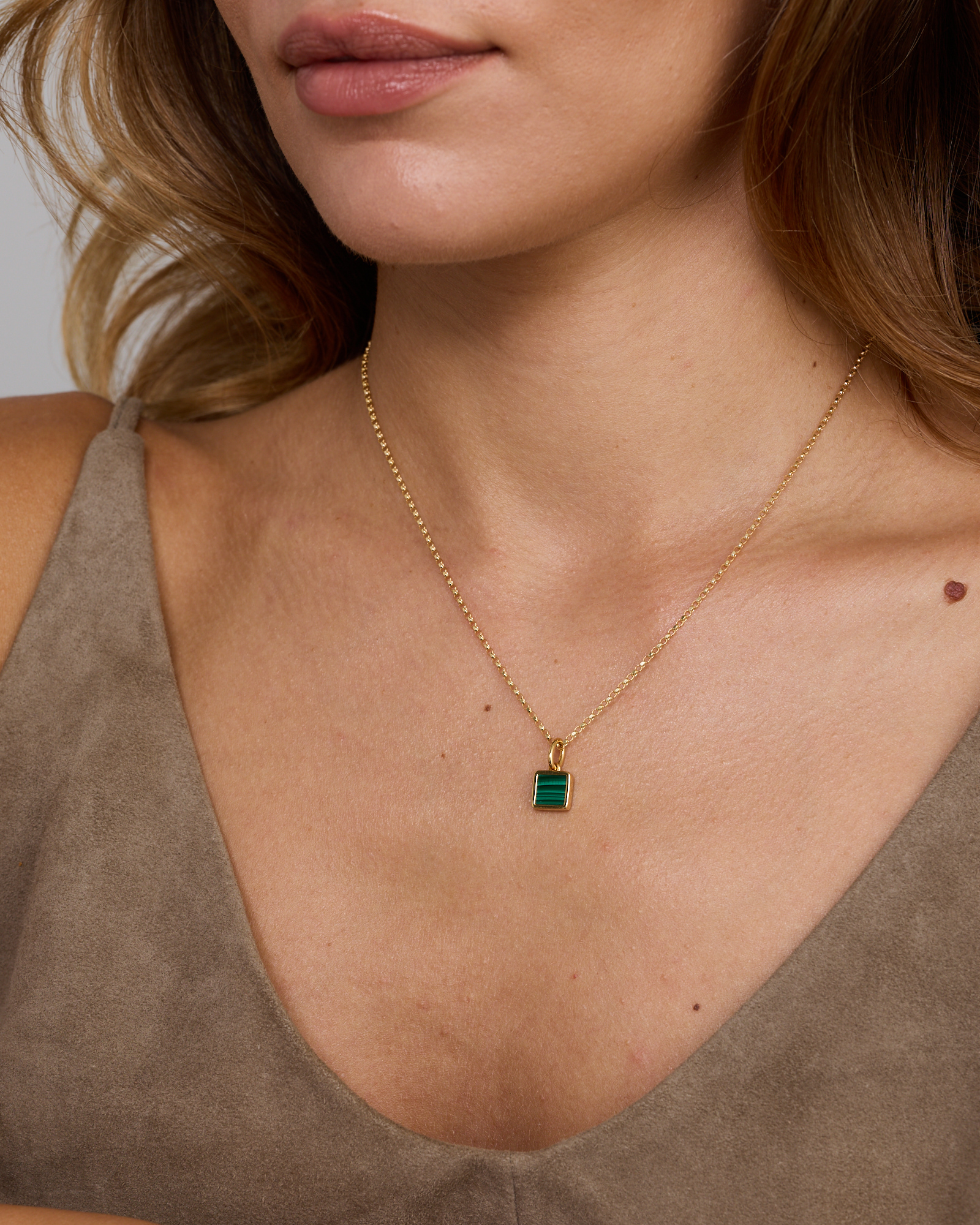 Malachite Square Pendant in 18kt Vermeil