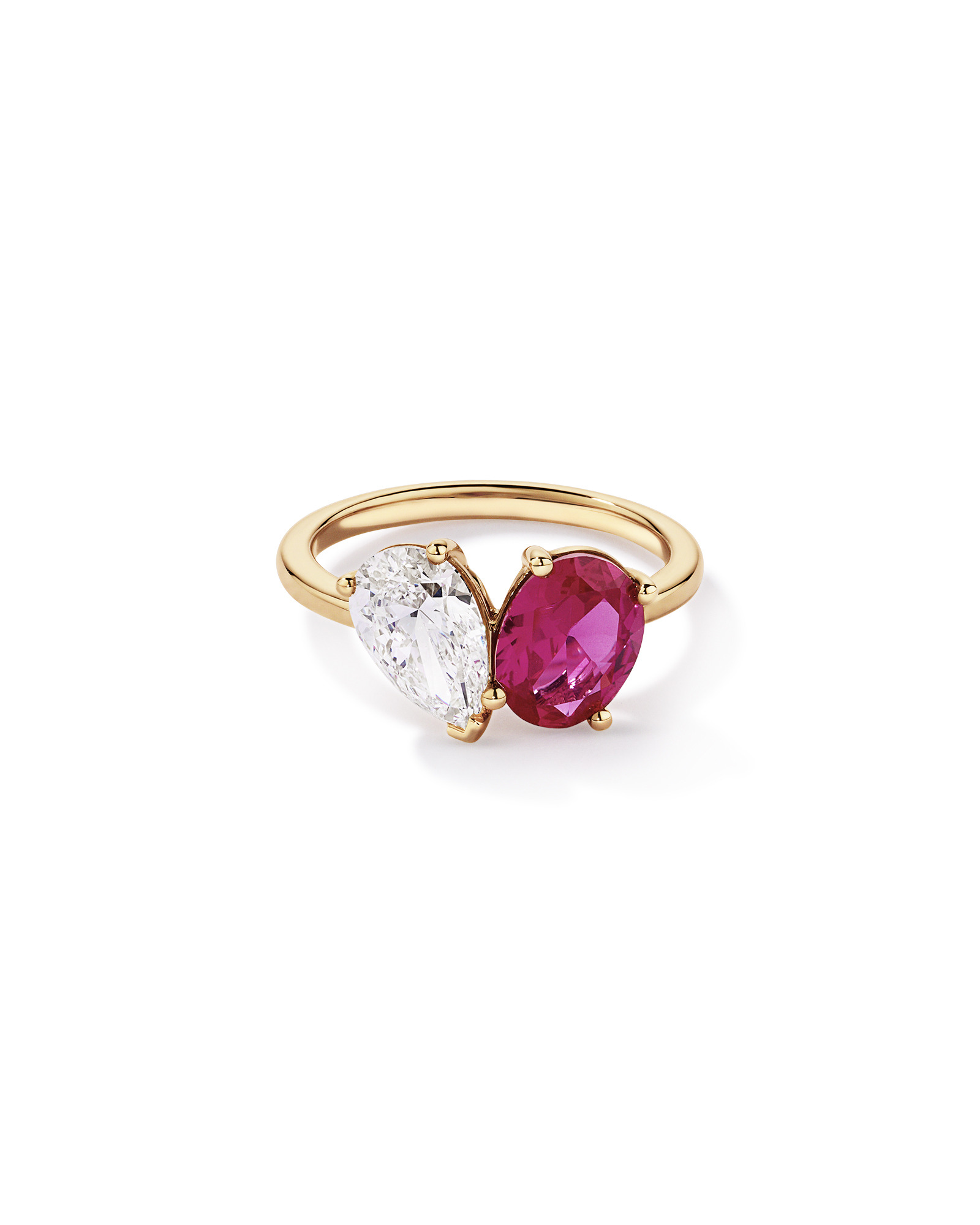 1.50 Carat TDW Pear Laboratory-Grown Diamond & Created Ruby Ring 10kt Yellow Gold